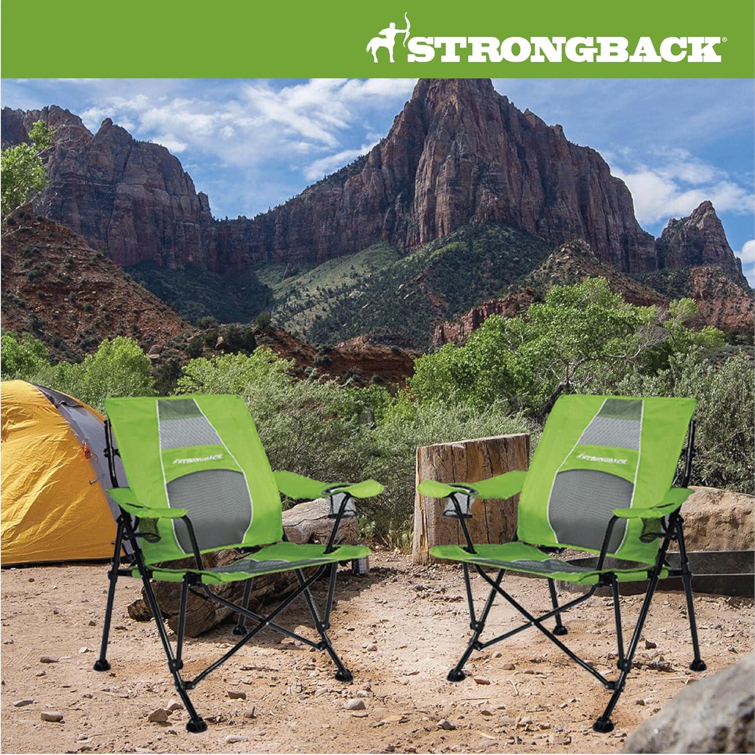 STRONGBACK Camping Chair Guru 3.0 Heavy Duty Camping Chairs with Lumbar Support, Backpack Folding Camp Chair, Lime Green/Gray