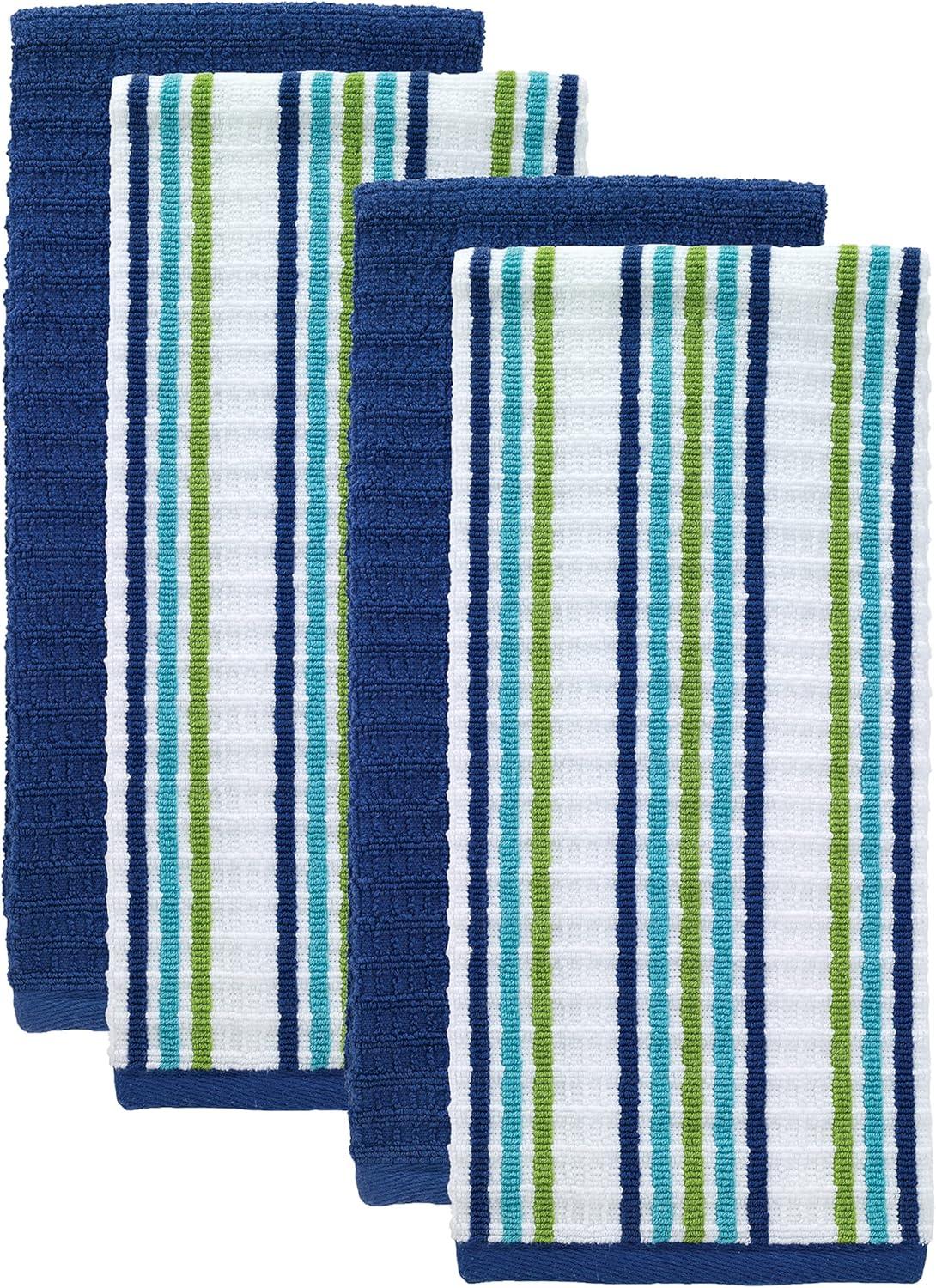 T-fal Solid and Stripe Waffle Kitchen Towel, Four Pack