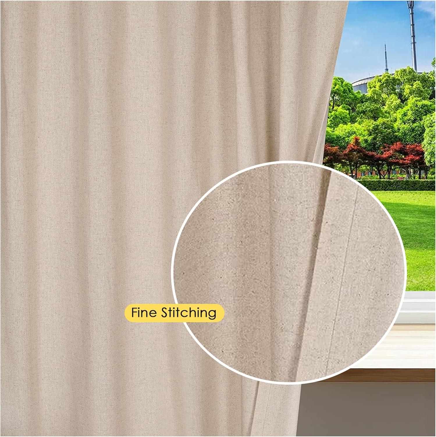 HOMIDATE Natural Linen Curtain Panels for Living Room & Bedroom 96 Inch -Set of 2,50x96 Inch Flax Linen Drapes,Lightweight Cotton Linen Curtains for Modern Home Decor