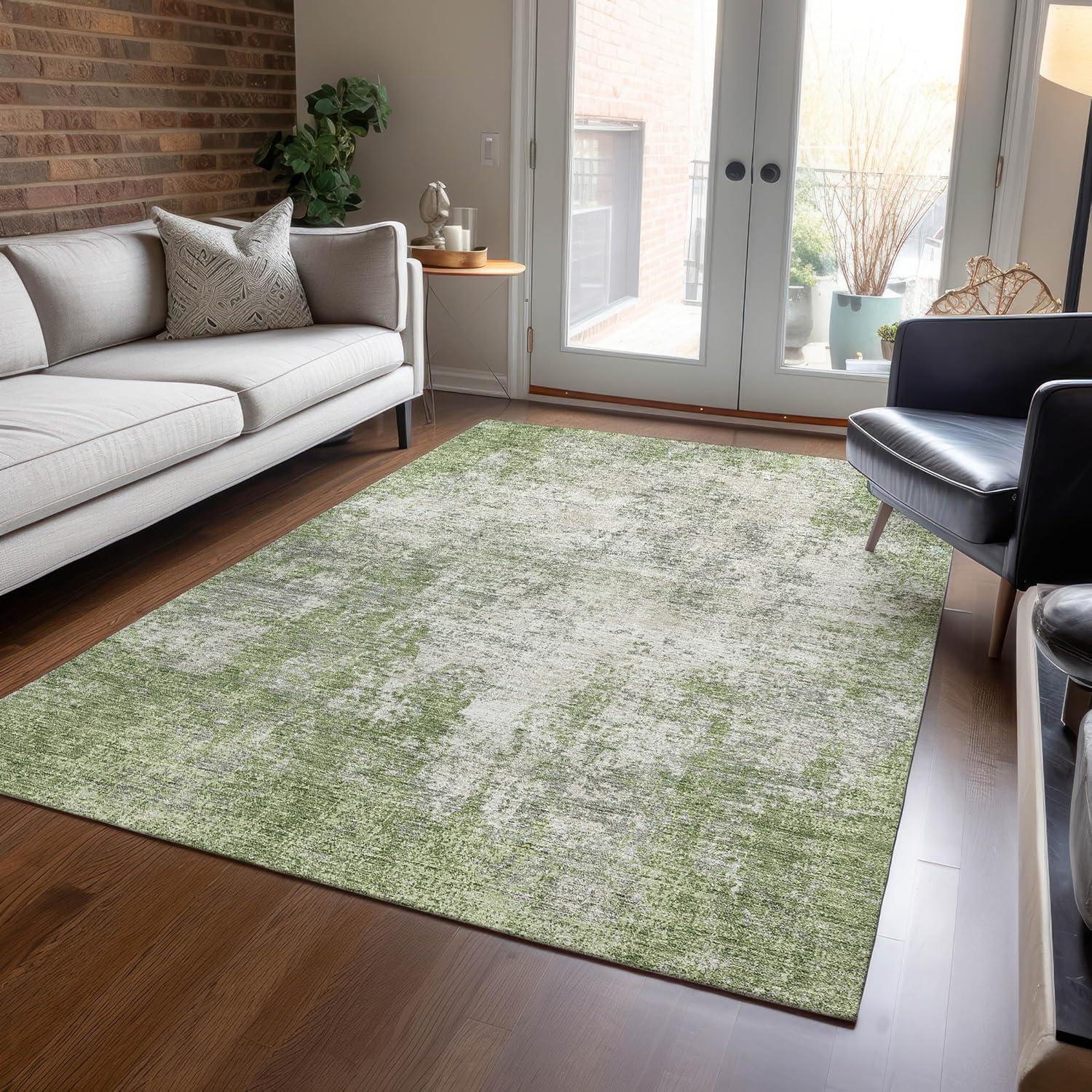 Green Abstract Flat Woven Synthetic Indoor Outdoor Rug