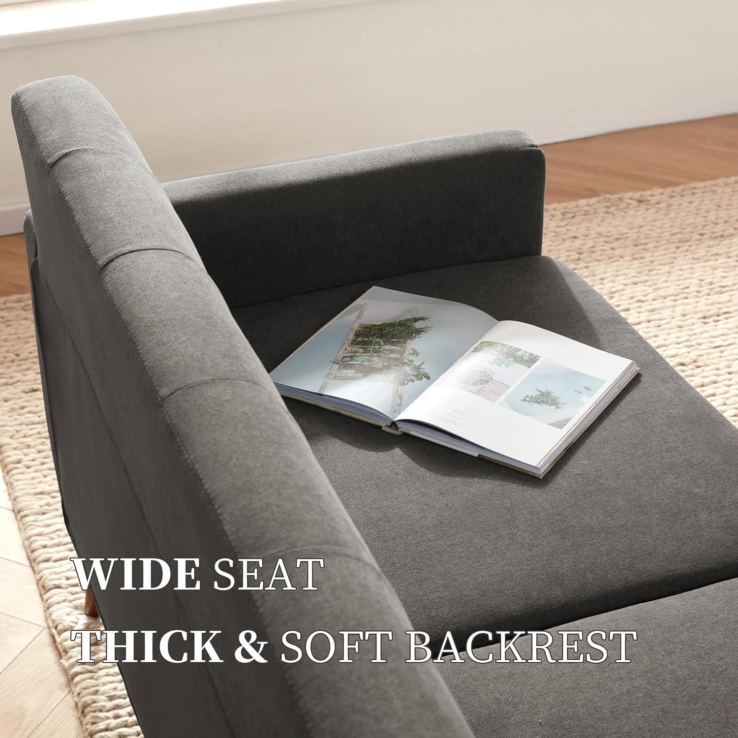 65" Loveseat Sofa, Mid Century Modern Love Seat Couches for Living Room, Comfy Button Tufted Upholstered Sofa Couch for Bedroom, Solid & Easy to Install Small Couch for Small Spaces, Dark Grey
