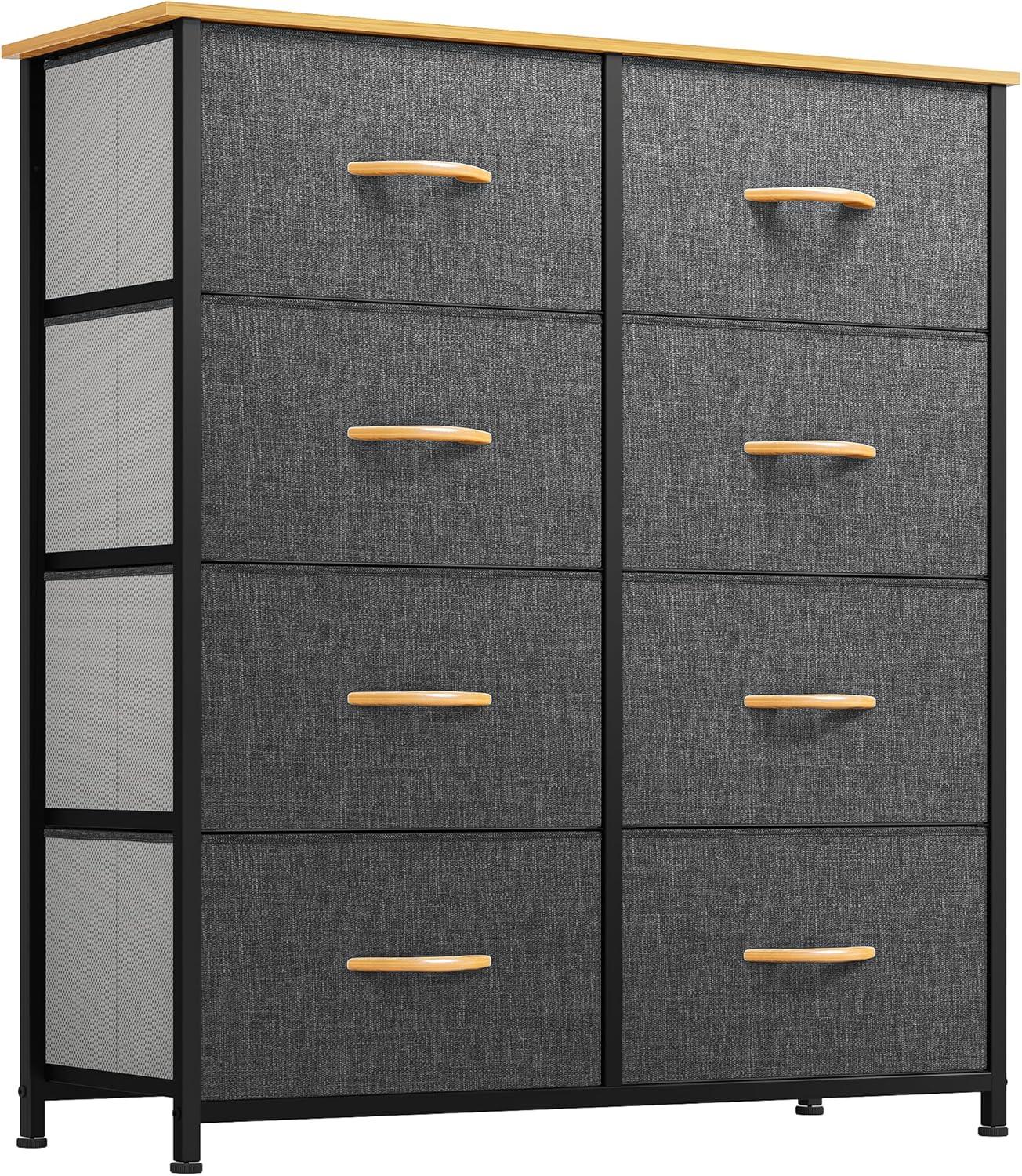 JTAOT Dresser 8 Drawers Fabric Tall Wooden Closet Gray Storage Chest Organizer Tower