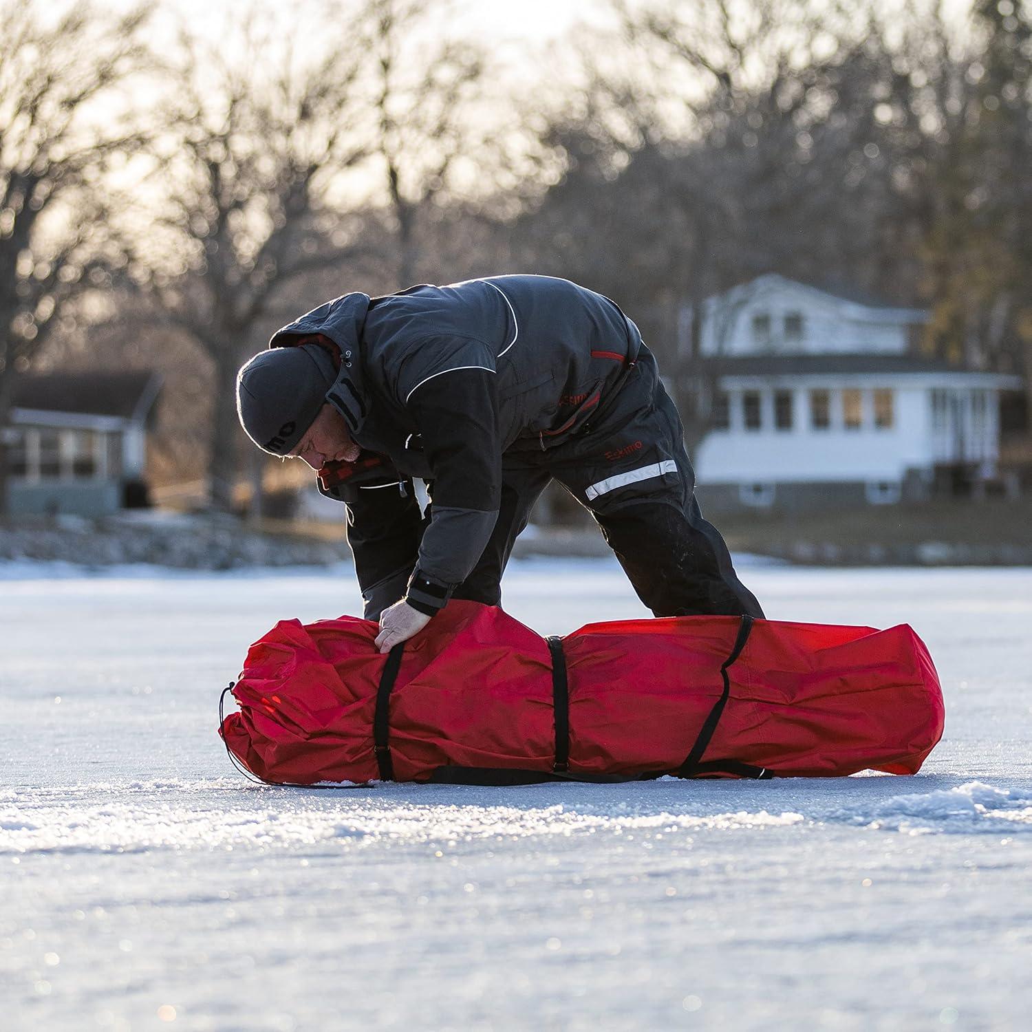 Red Fiberglass Pop-Up Ice Shelter for 3 Persons with Carry Bag