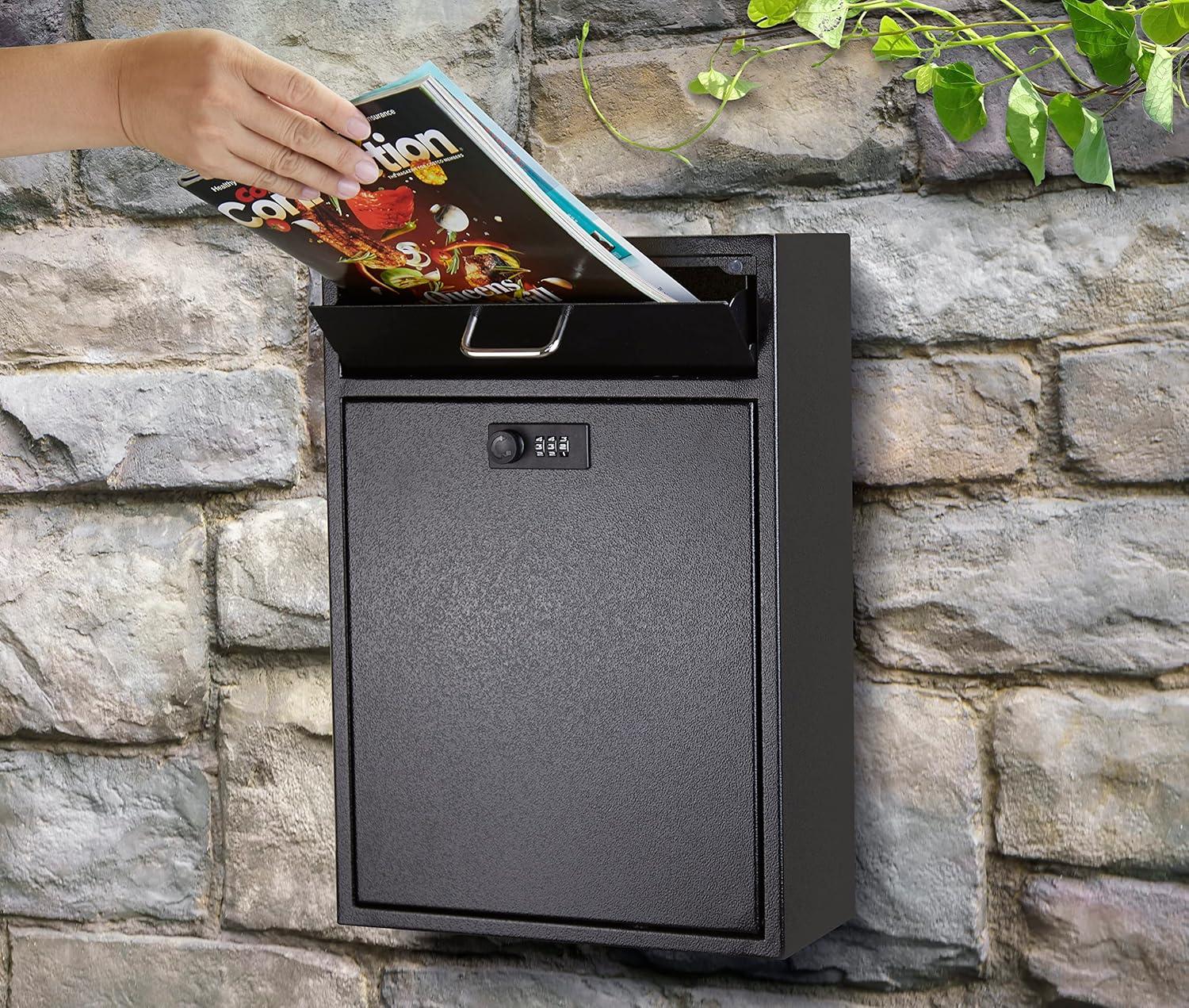 Extra Large Wall Mount Mailbox with Combination Lock - Anti-Theft Heavy Duty Locking Mailbox Wall Mount for Business - Suitable for Mails, Keys, Rent, and Checks (11'' x 4.75'' x 15.75'')