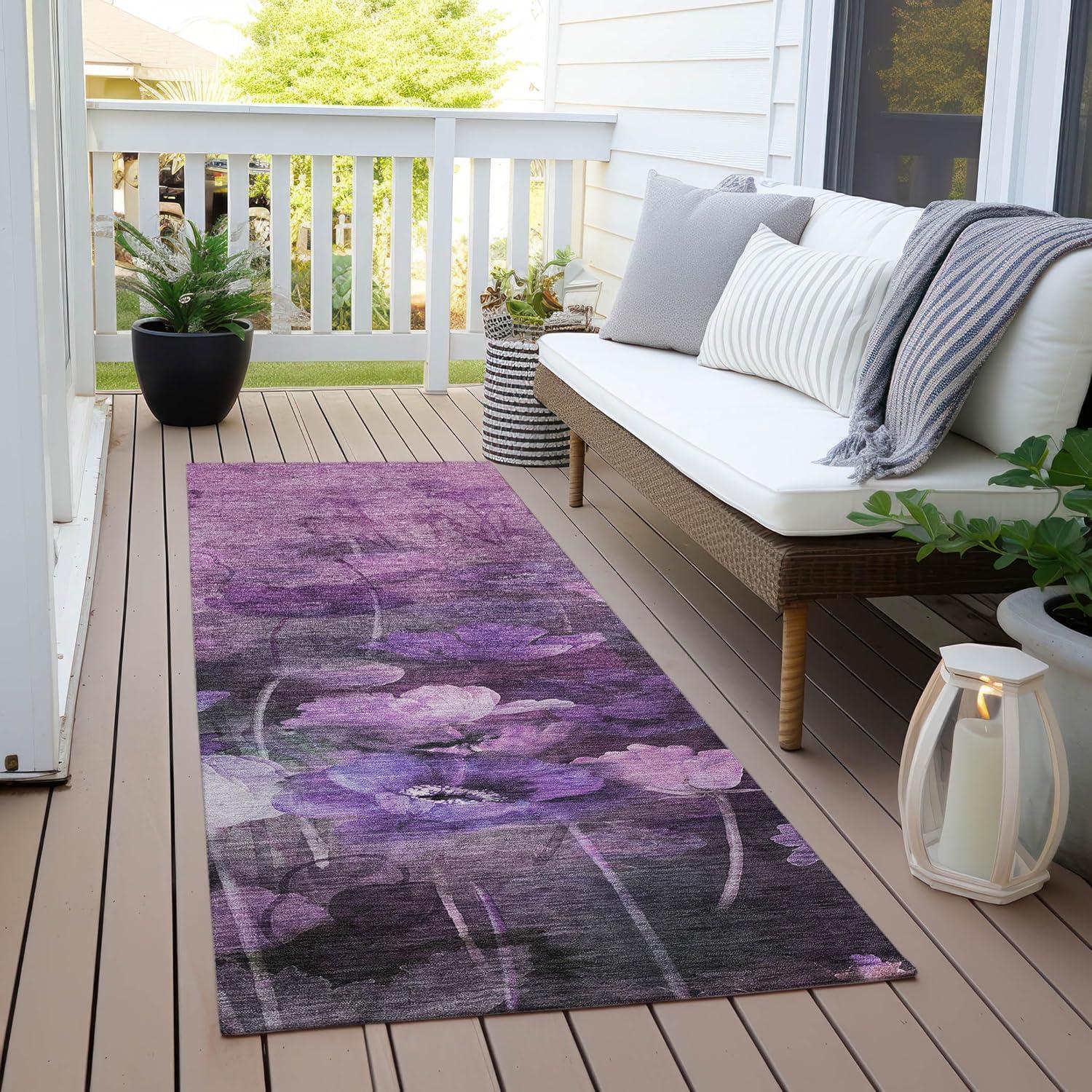 Addison Purple Floral Machine-Washable Runner Rug with Non-Slip Backing