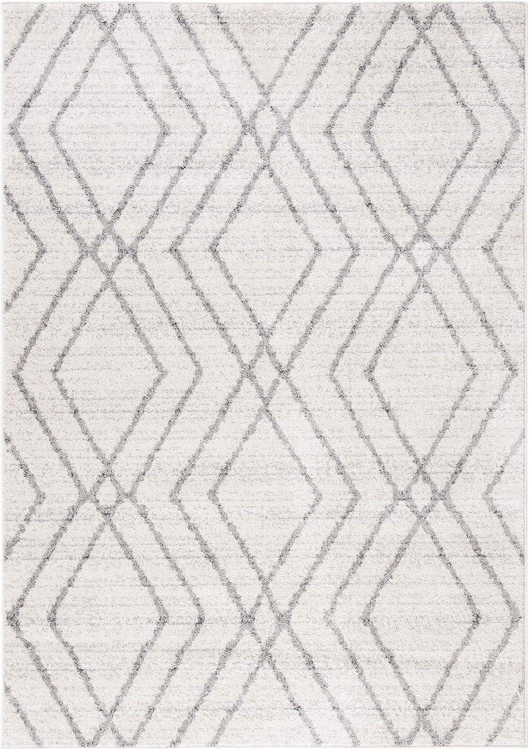 Ivory and Grey Geometric Rectangular Area Rug, 5'1" x 7'6"