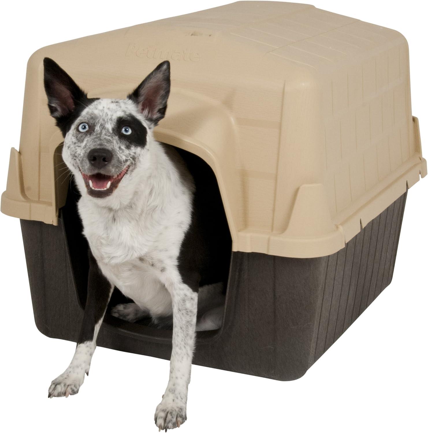 Petmate Aspen Pet Petbarn 3 Plastic Outdoor Dog House, 32" Medium for Pets 25-50 lb, Tan