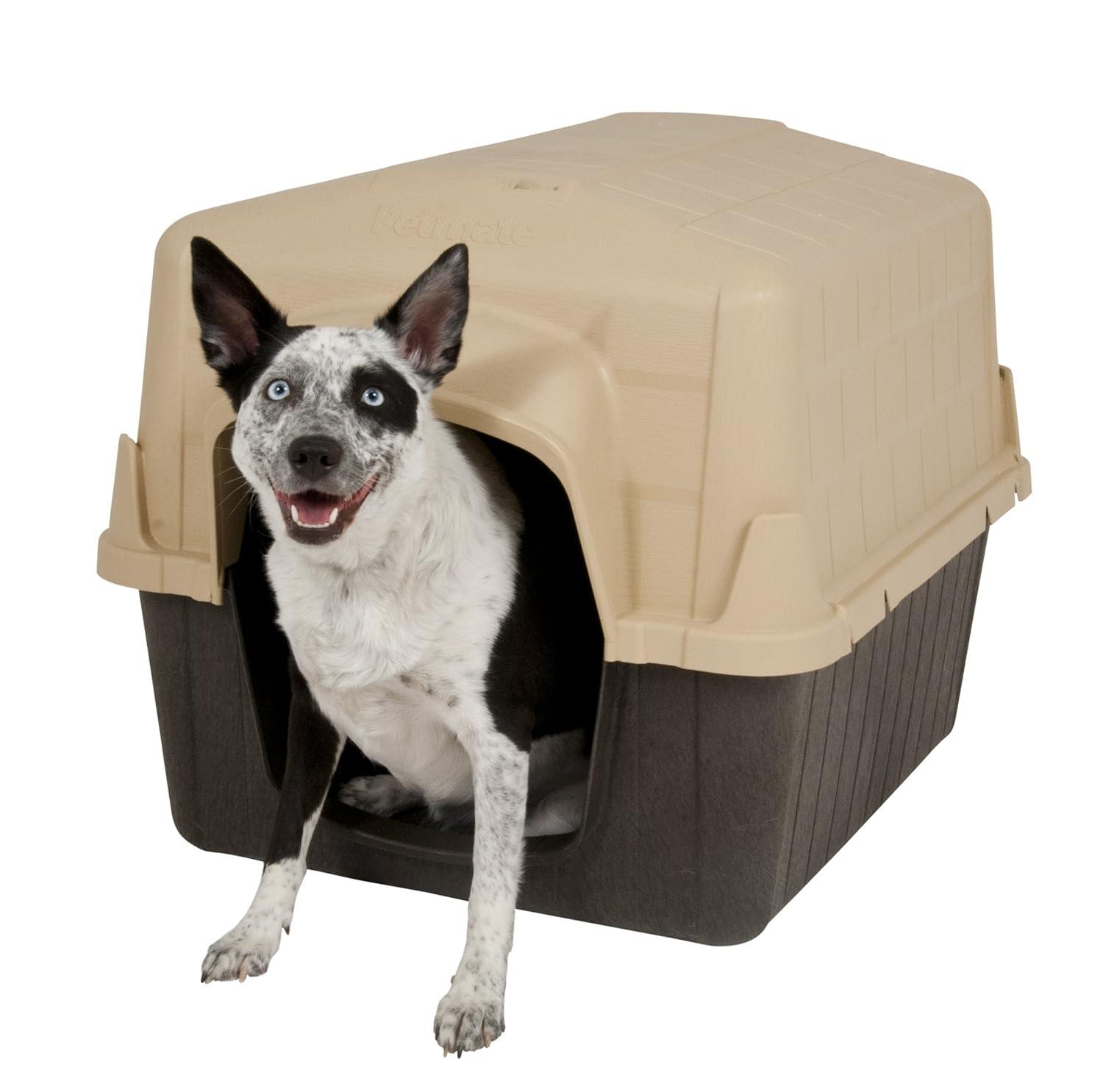 Petmate Aspen Pet Petbarn 3 Plastic Outdoor Dog House, 32" Medium for Pets 25-50 lb, Tan