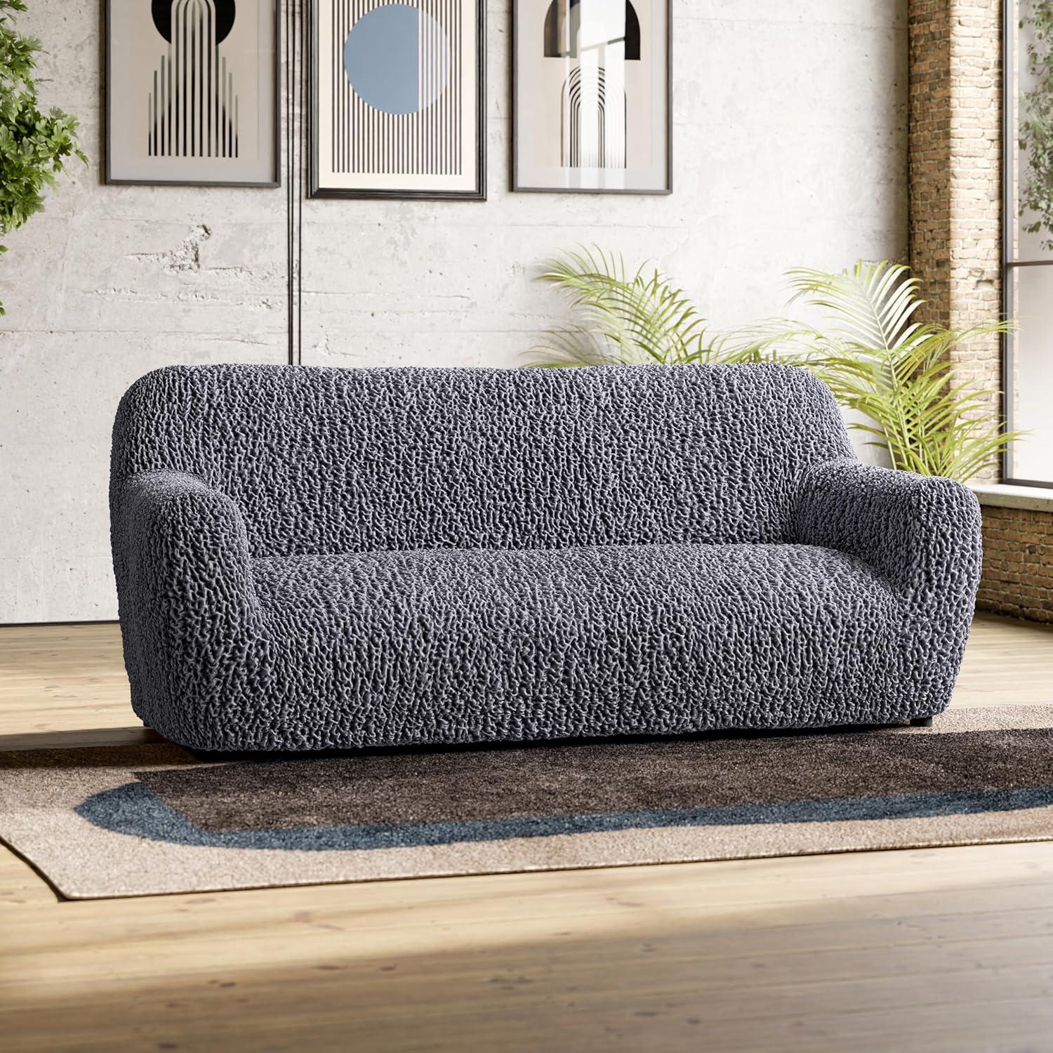 Gray Stretch Velvet 3-Seater Sofa Slipcover