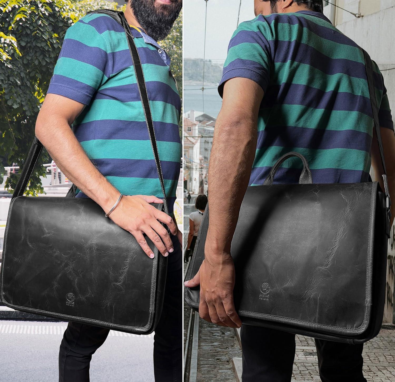 Leather Laptop Bag for Men 16" Messenger Shoulder Computer Satchel Business Office Crossbody Work Bag by Rustic Town, Mulberry