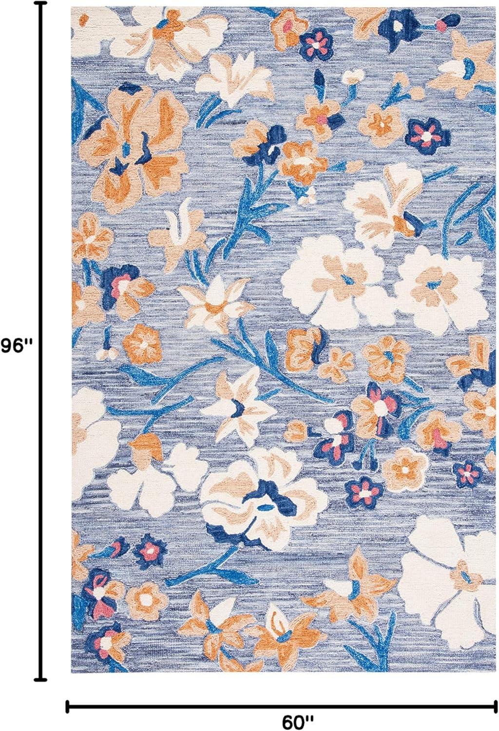 SAFAVIEH Jardin Ruadhan Floral Wool Area Rug, Blue/Ivory, 5' x 8'