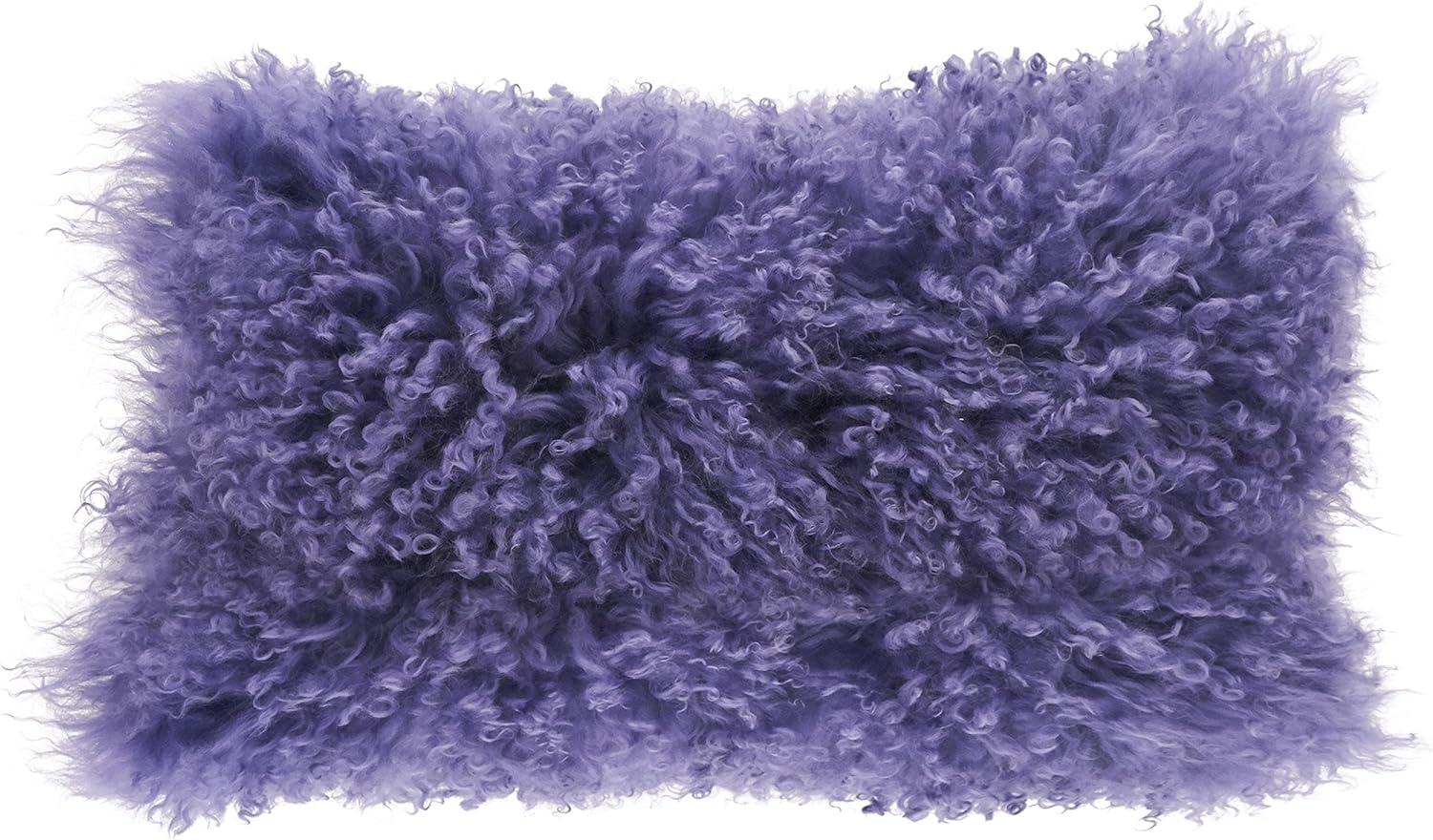 SARO  12 x 20 in. Wool Mongolian Lamb Fur Throw Pillow - Violet