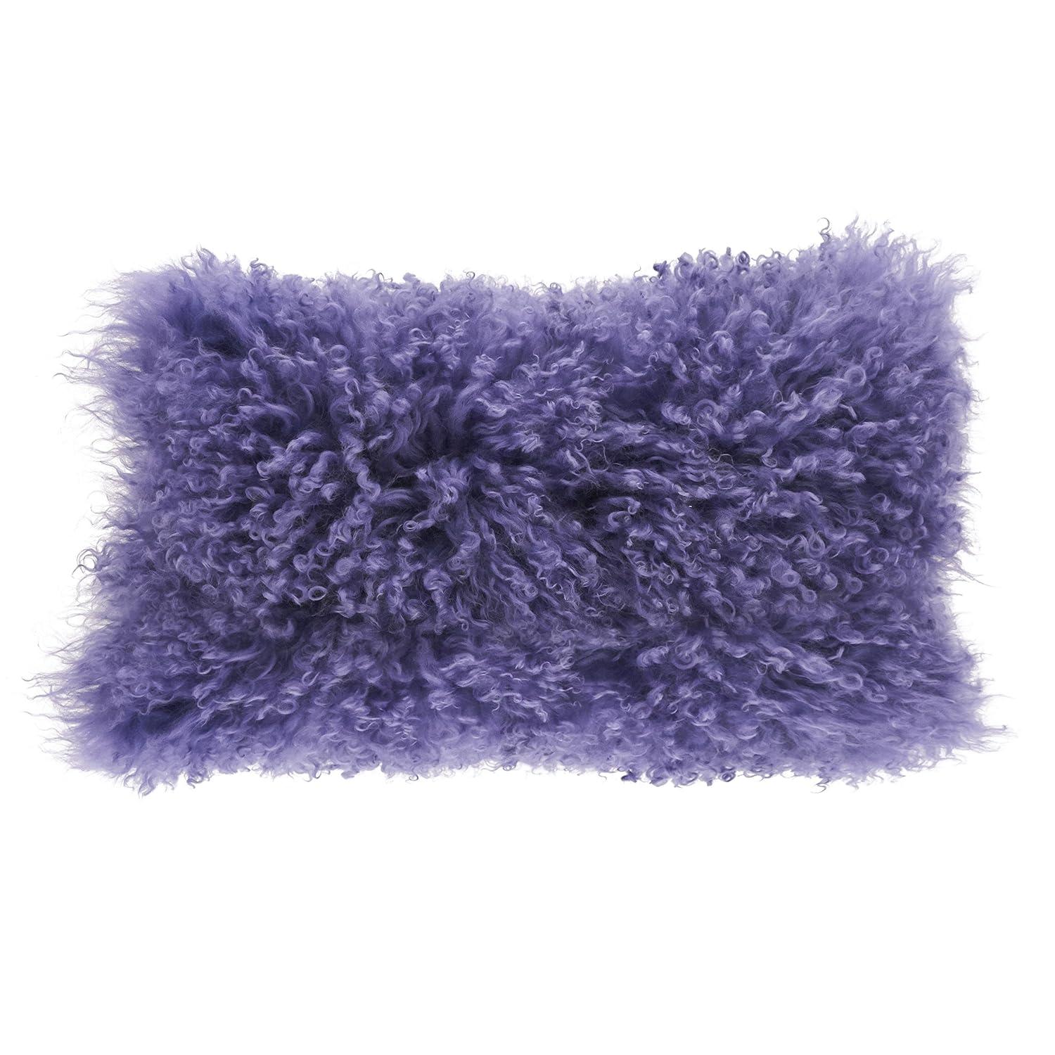 SARO  12 x 20 in. Wool Mongolian Lamb Fur Throw Pillow - Violet