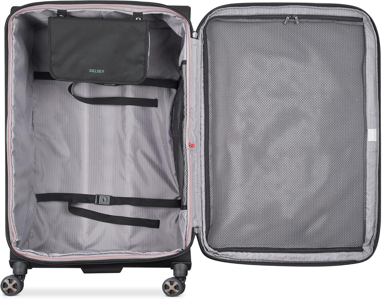 DELSEY PARIS Helium DLX Softside Expandable Luggage with Spinner Wheels, Black, Checked-Large 29 Inch