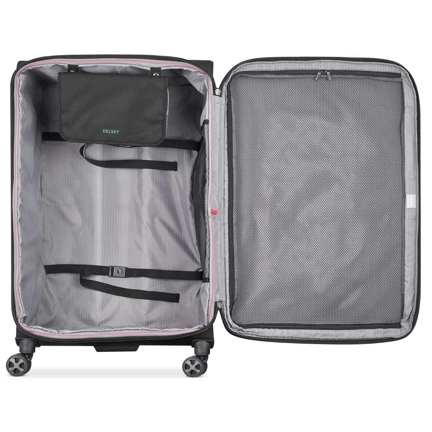 DELSEY PARIS Helium DLX Softside Expandable Luggage with Spinner Wheels, Black, Checked-Large 29 Inch