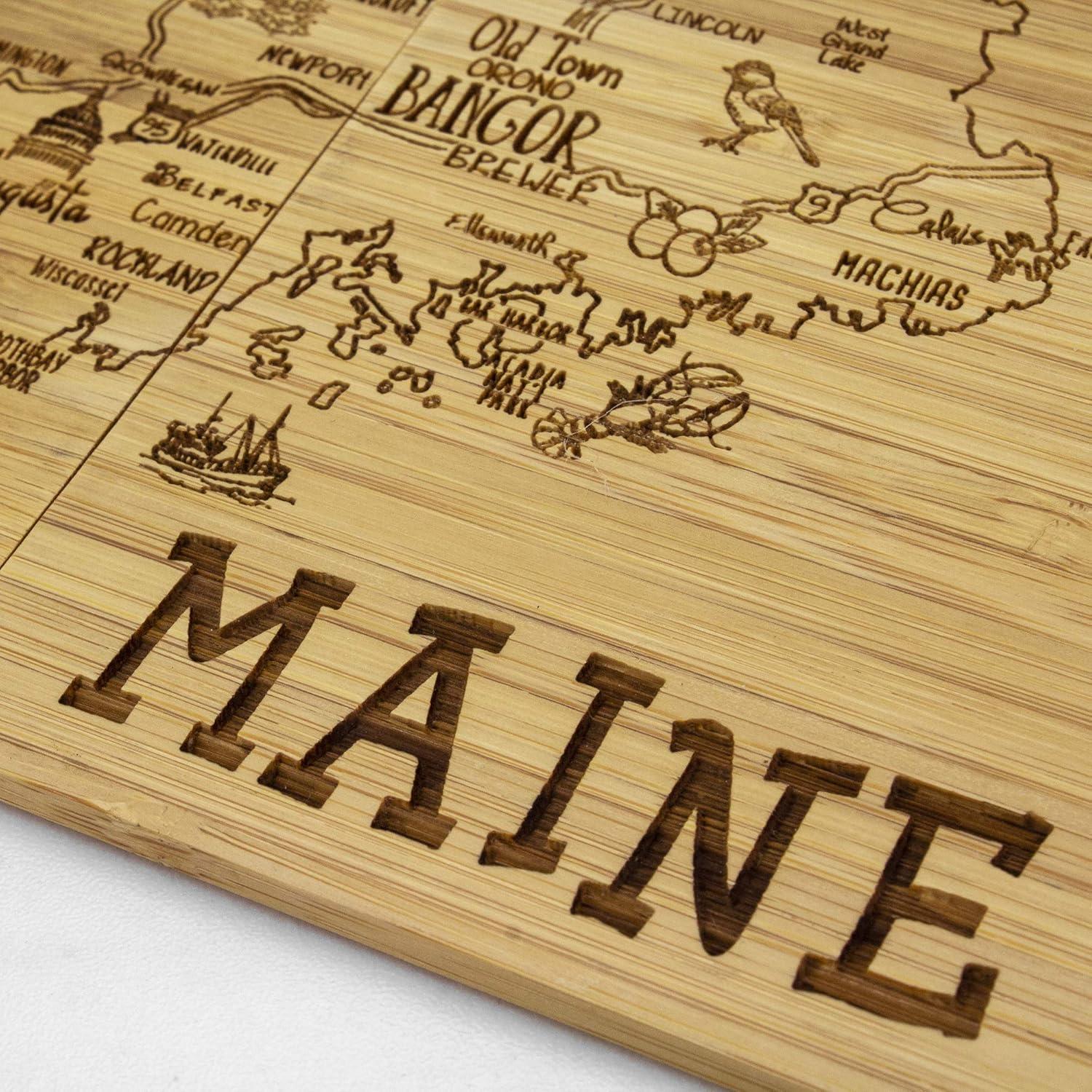 Maine State Bamboo Puzzle Coaster Set with Case