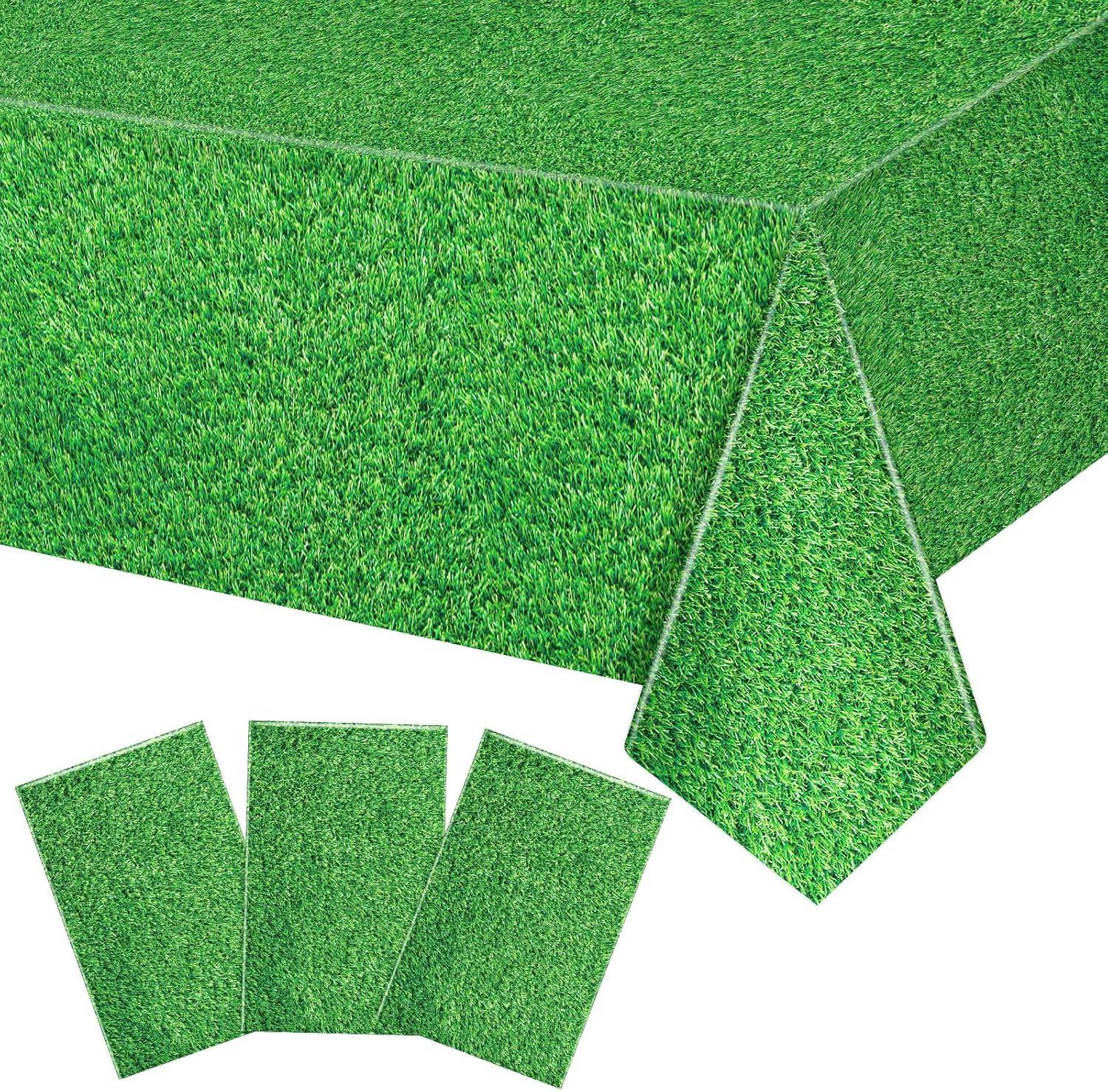 3ct Sports Field Tablecloth: Green Plastic Disposable Tableware for Super Bowl & Sports Events, 108" x 54", 3 Pack