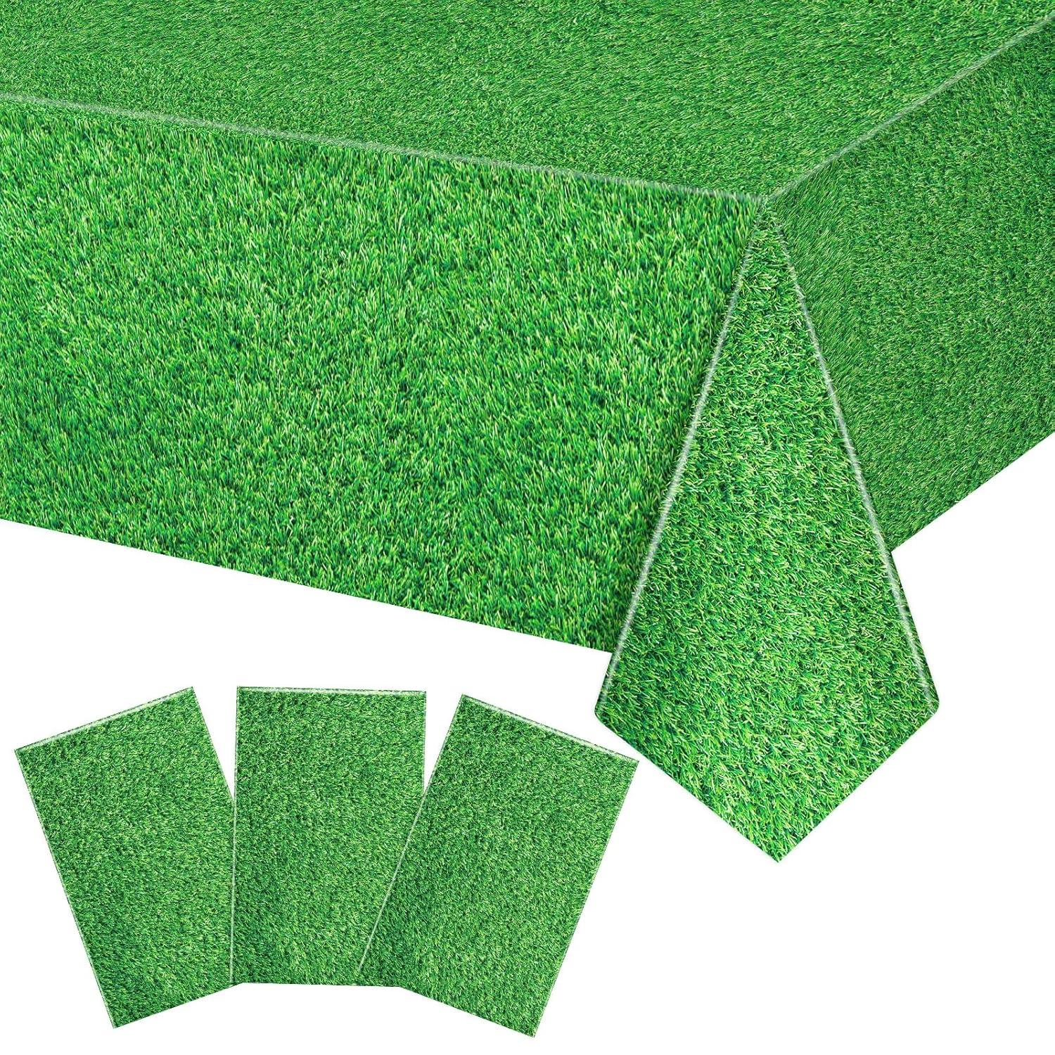 3ct Sports Field Tablecloth: Green Plastic Disposable Tableware for Super Bowl & Sports Events, 108" x 54", 3 Pack