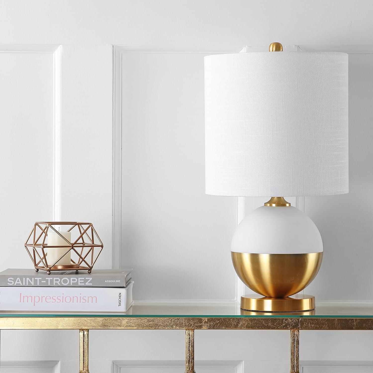 Elegant Alexa-Enabled White Linen LED Table Lamp, 23.5" Brass Base