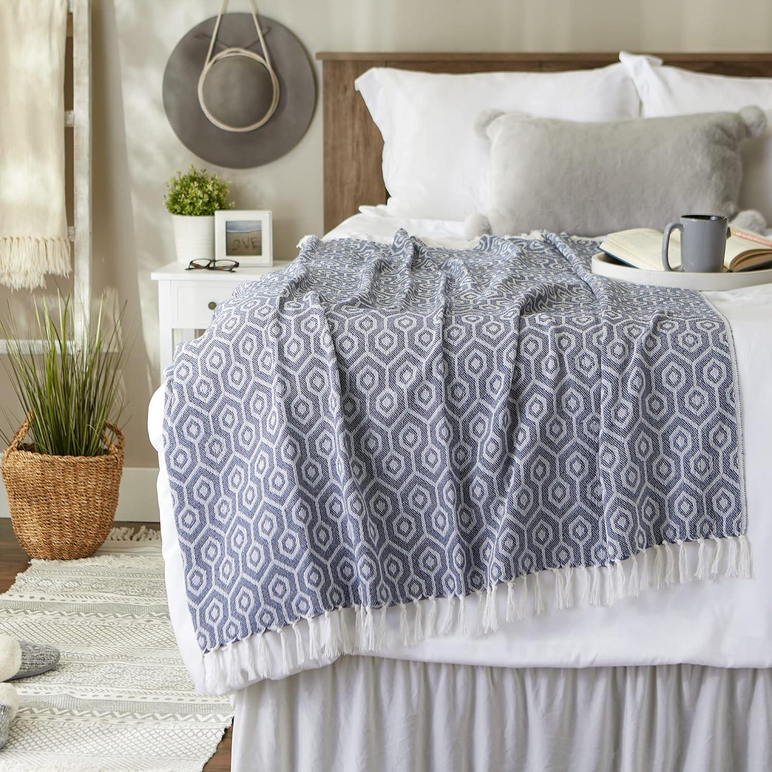 French Blue Hexagon Throw