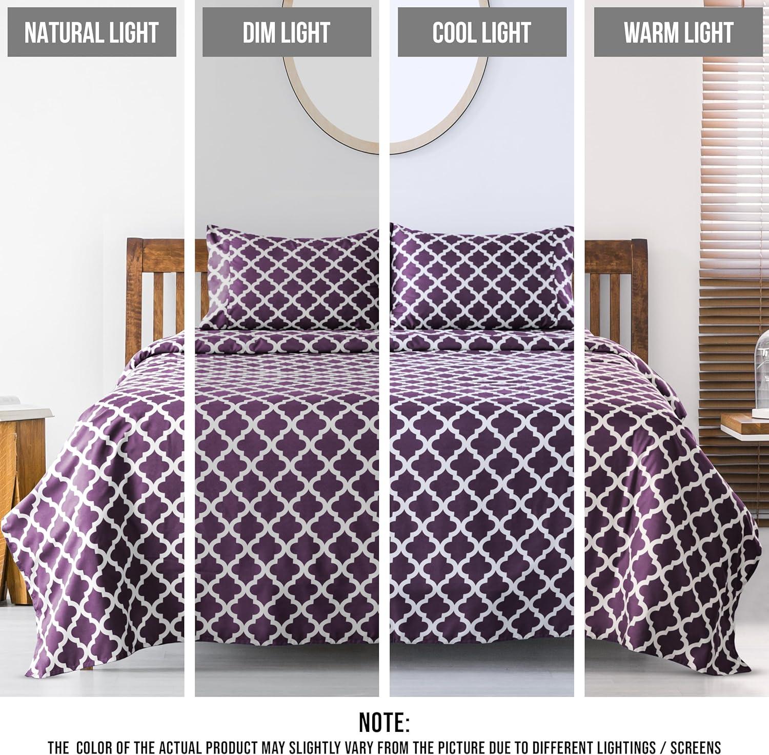 Lux Decor Collection Lux Decor Collection 1800 Series Soft Microfiber Bed Sheets Set Geometric Quatrefoil Bedding