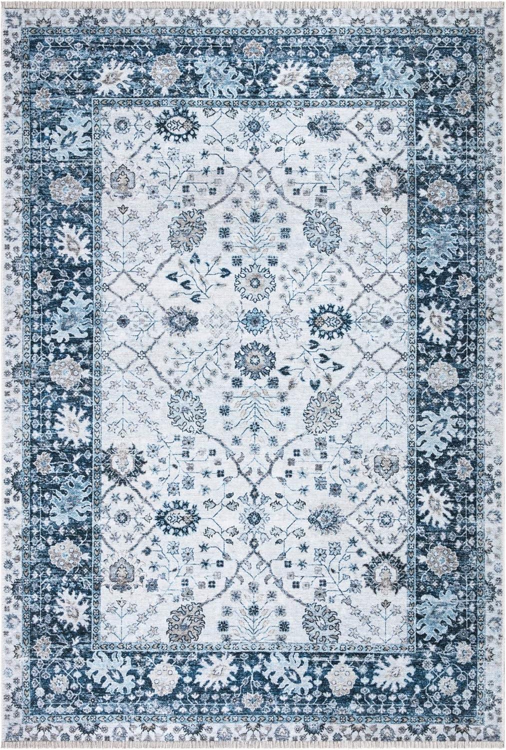 Haperlare Area Rugs 8 x 10 for Living Room Large Boho Border Rug Washable Rug Bedroom Rug Floral Rug Distressed Vintage Carpet, Blue