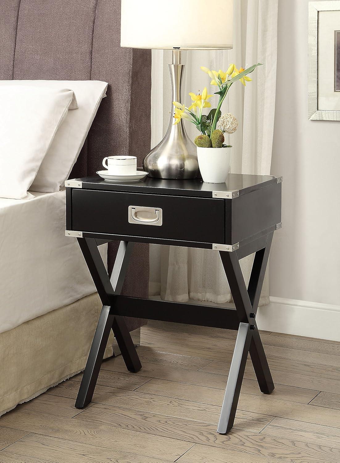 Babs Black Wood and Metal End Table with Storage