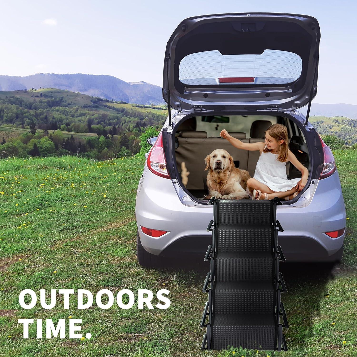Dog Car Ramp, Portable Dog Steps Ladder, Foldable Dog Stairs With Non-Slip Surface