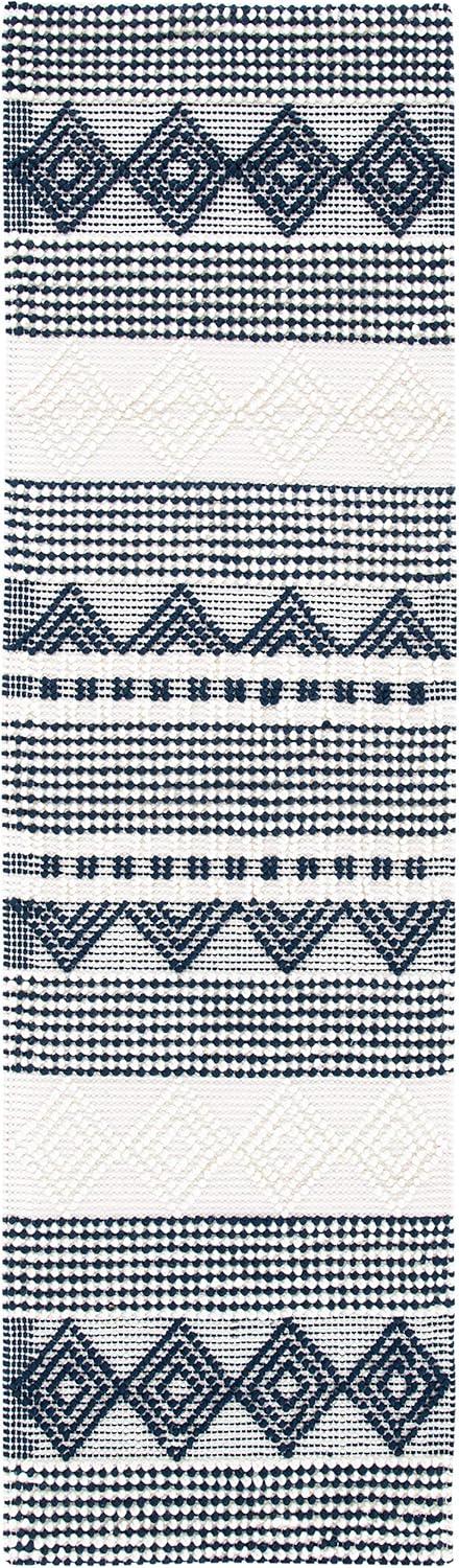 Southwestern Handmade Flatweave Wool/Cotton Dark Navy/Ivory Area Rug