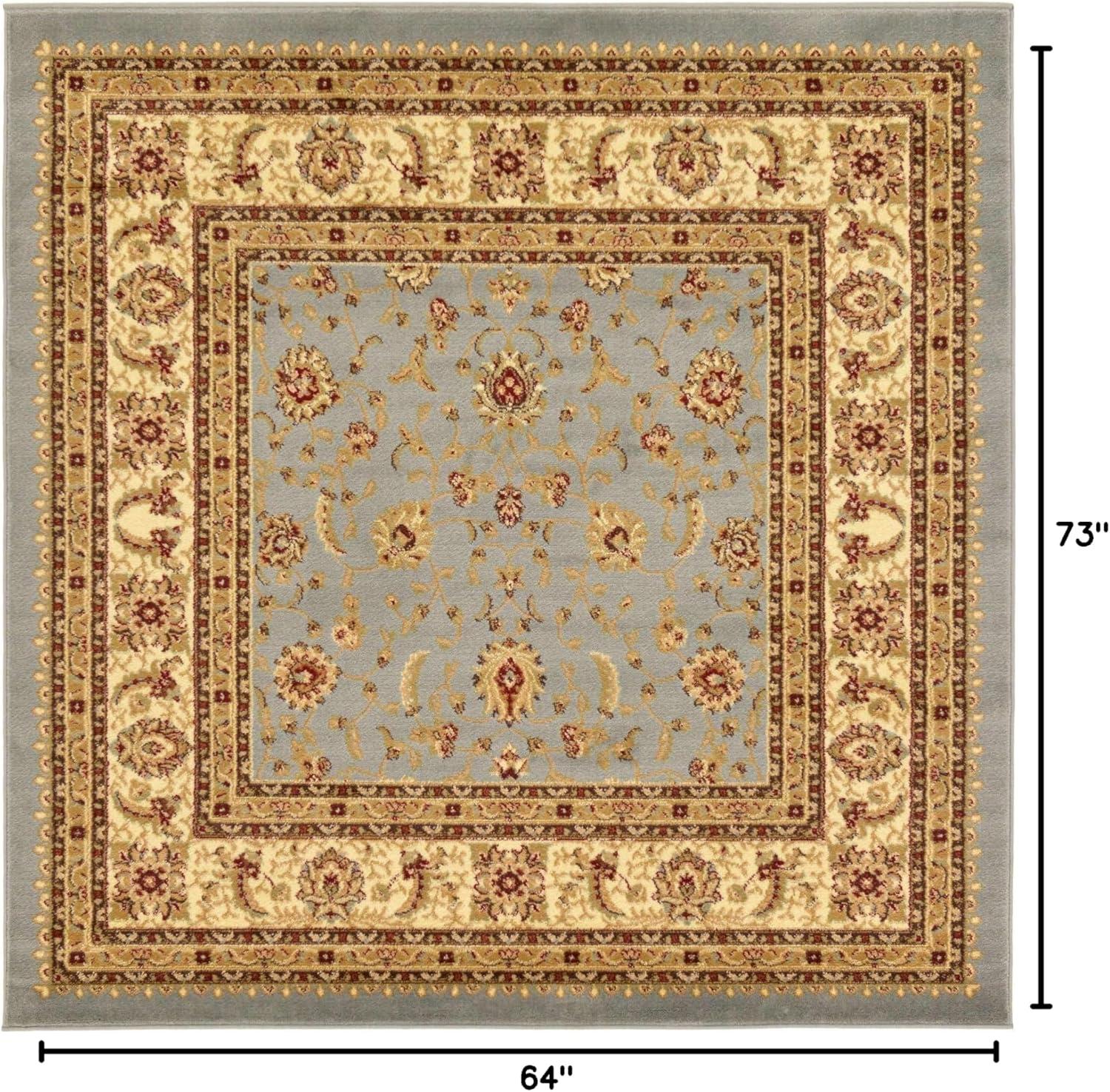 Elegant Floral Light Blue Synthetic Square Rug, 6' x 6'