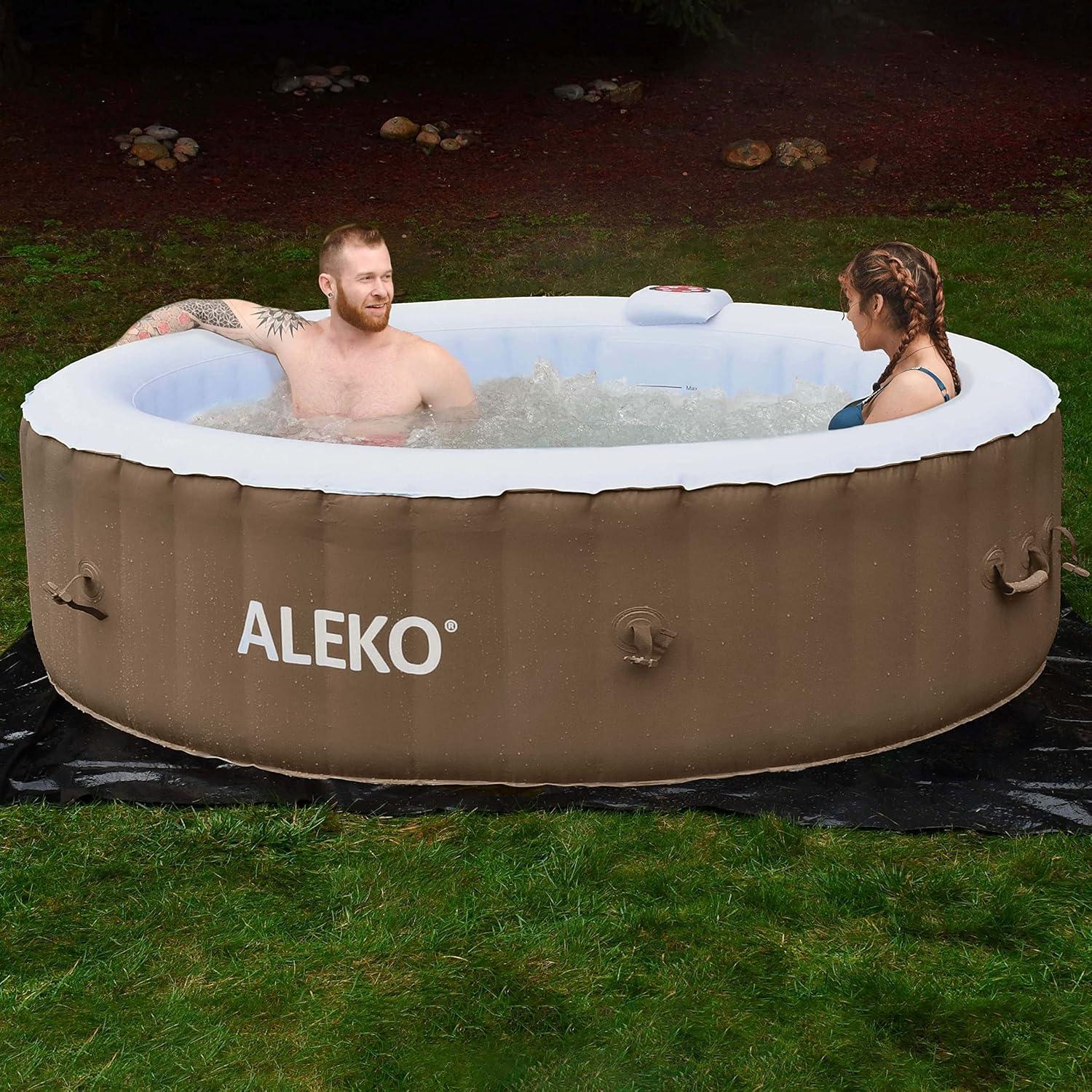 Brown Round Inflatable 6-Person Hot Tub Spa with Cover