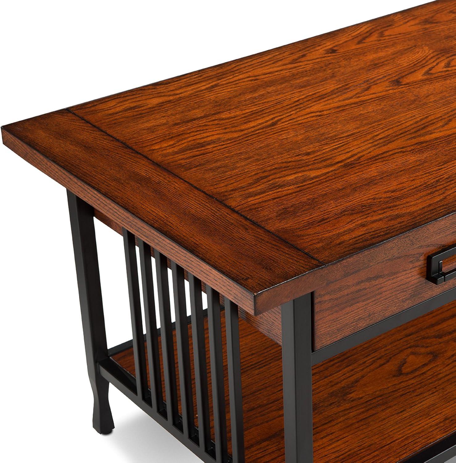 Leick Home 11204 Ironcraft Two Drawer Rustic Coffee Table with Shelf, Mission Oak and Black