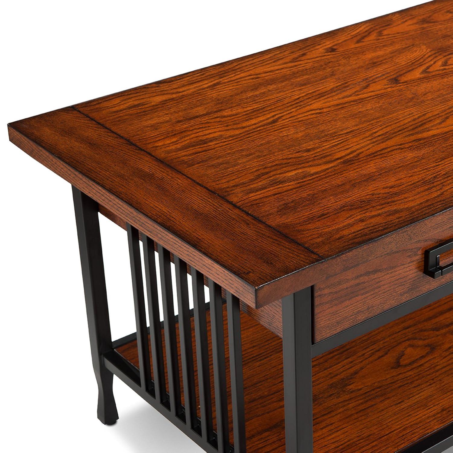 Leick Home 11204 Ironcraft Two Drawer Rustic Coffee Table with Shelf, Mission Oak and Black