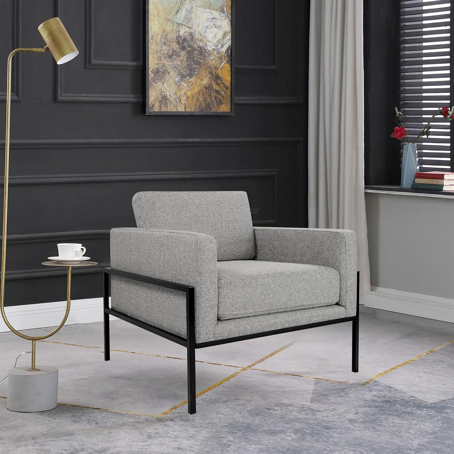 Gray Faux Leather and Metal Modern Accent Chair