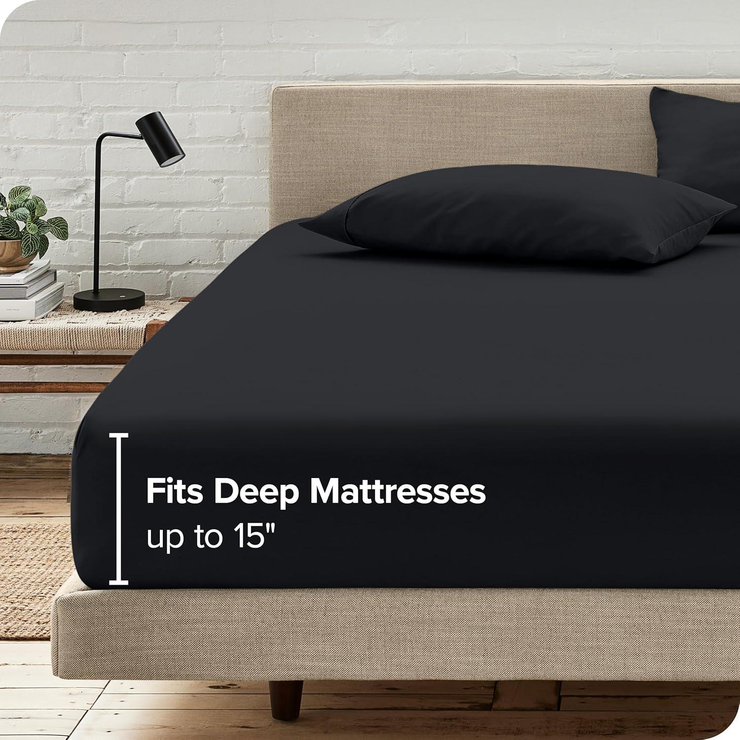 Bare Home Ultra-Soft Fitted Sheet + Pillowcase Set - Premium 1800 Collection - Deep Pocket - Queen, Black