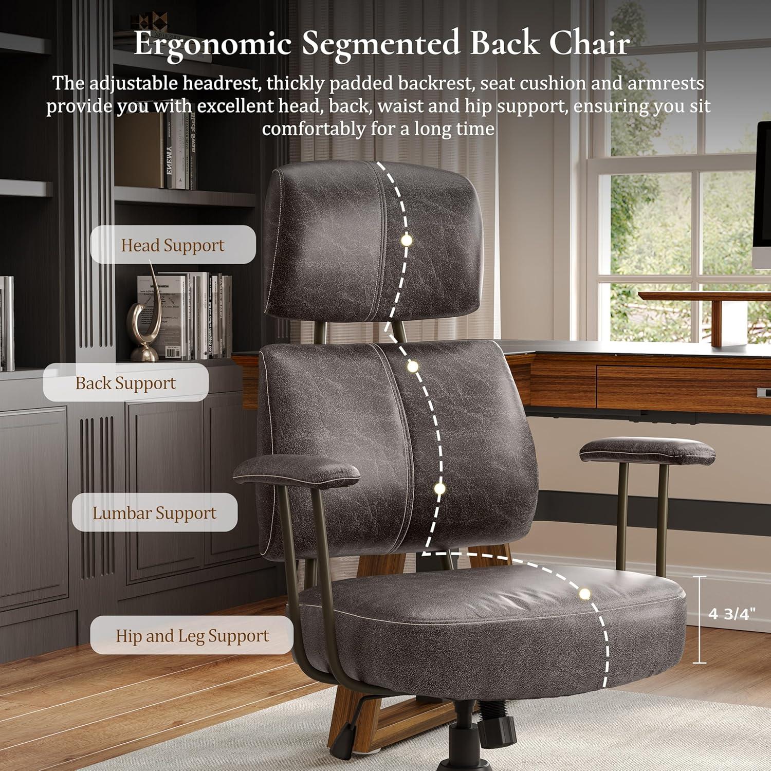 Cameron, Faux Suede Fabric High Back Office Chair ,27" D x 30.75" W x 46"-50.75" H,Gray
