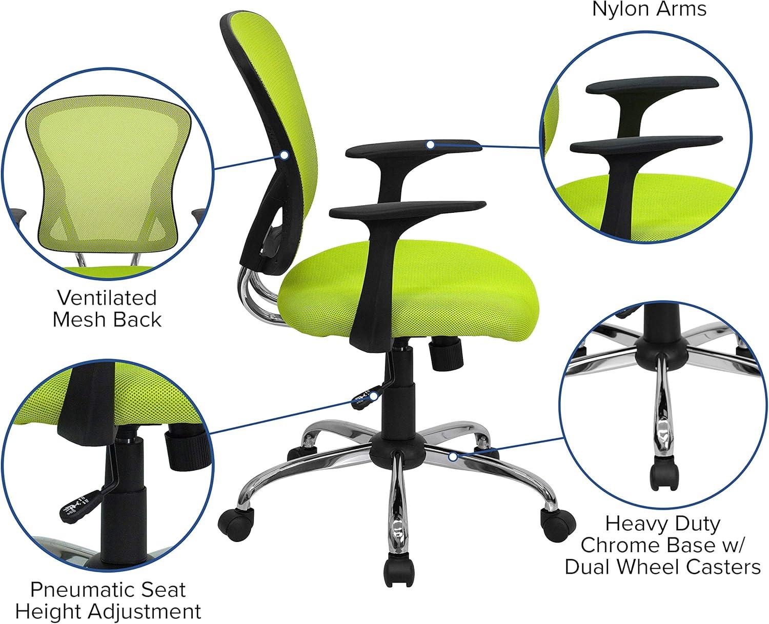 Flash Furniture Mid-Back Mesh Swivel Task Office Chair with Chrome Base and Arms