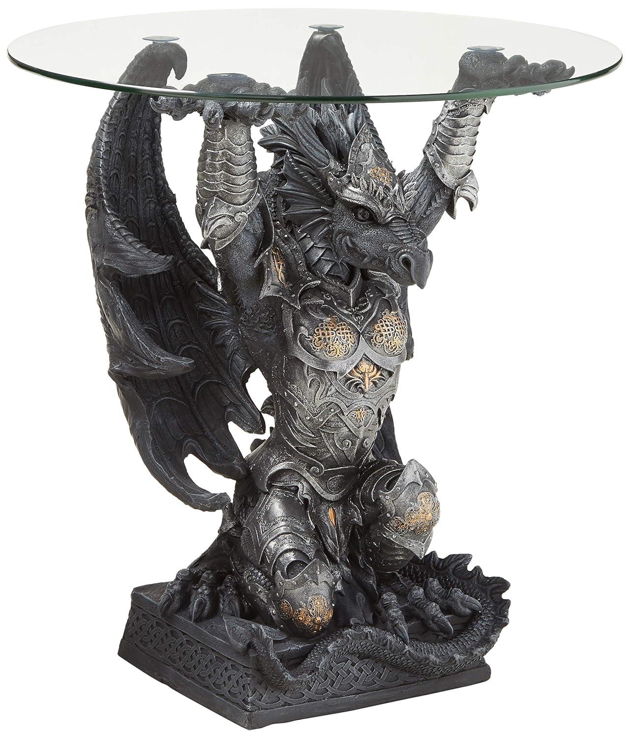 Hastings Warrior Dragon Sculptural Glass-Topped Table