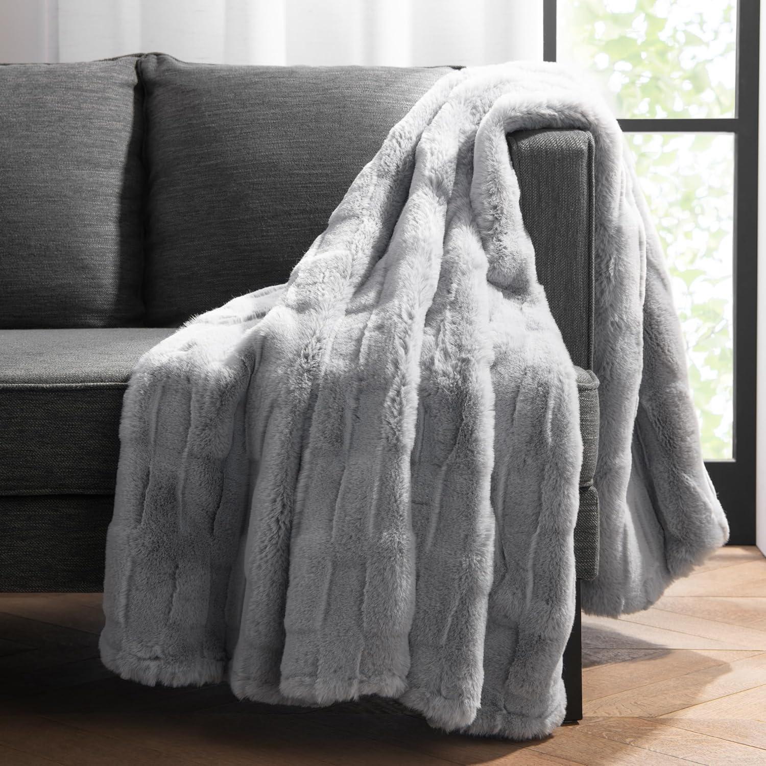 Aston & Arden Faux Fur Throw Blanket, Plush, Modern Jacquard Texture, Oversized 50x70, with Premium Gift Box