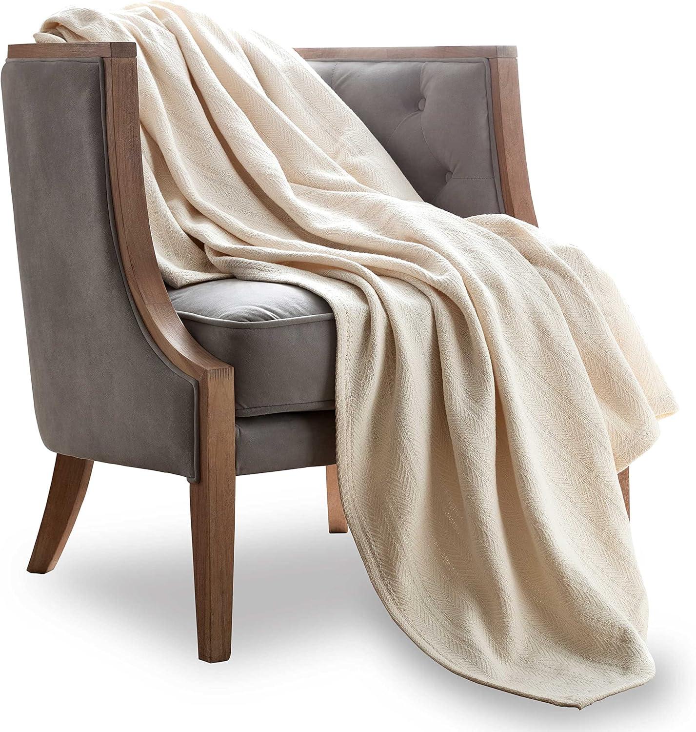 Vellux 100% Cotton Blanket - Soft, Breathable, Cozy & Lightweight Thermal Blanket  All-Season Blanket Perfect for Layering Bed, Couch & Sofa - Hotel Quality