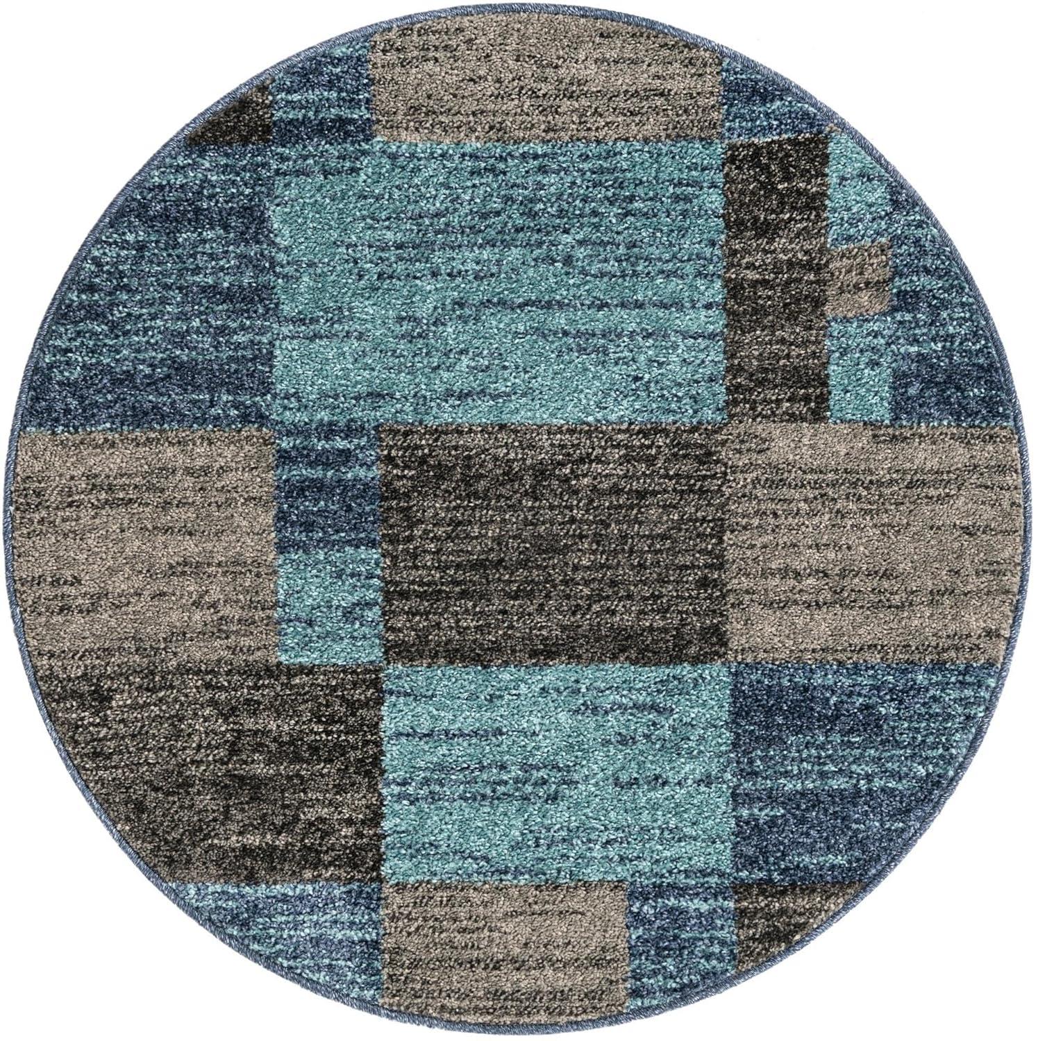 Unique Loom Autumn Collection Area Rug - Providence (3' 3" Round Blue Gray/Light Brown)