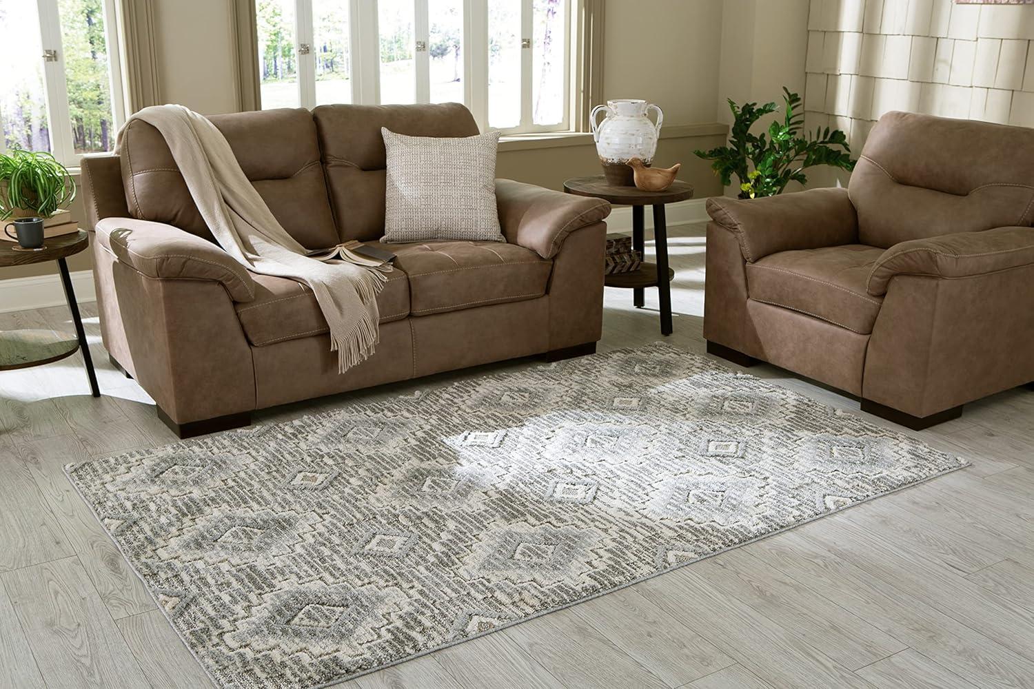 Gray and Cream Diamond Pattern 8' x 10' Synthetic Rug