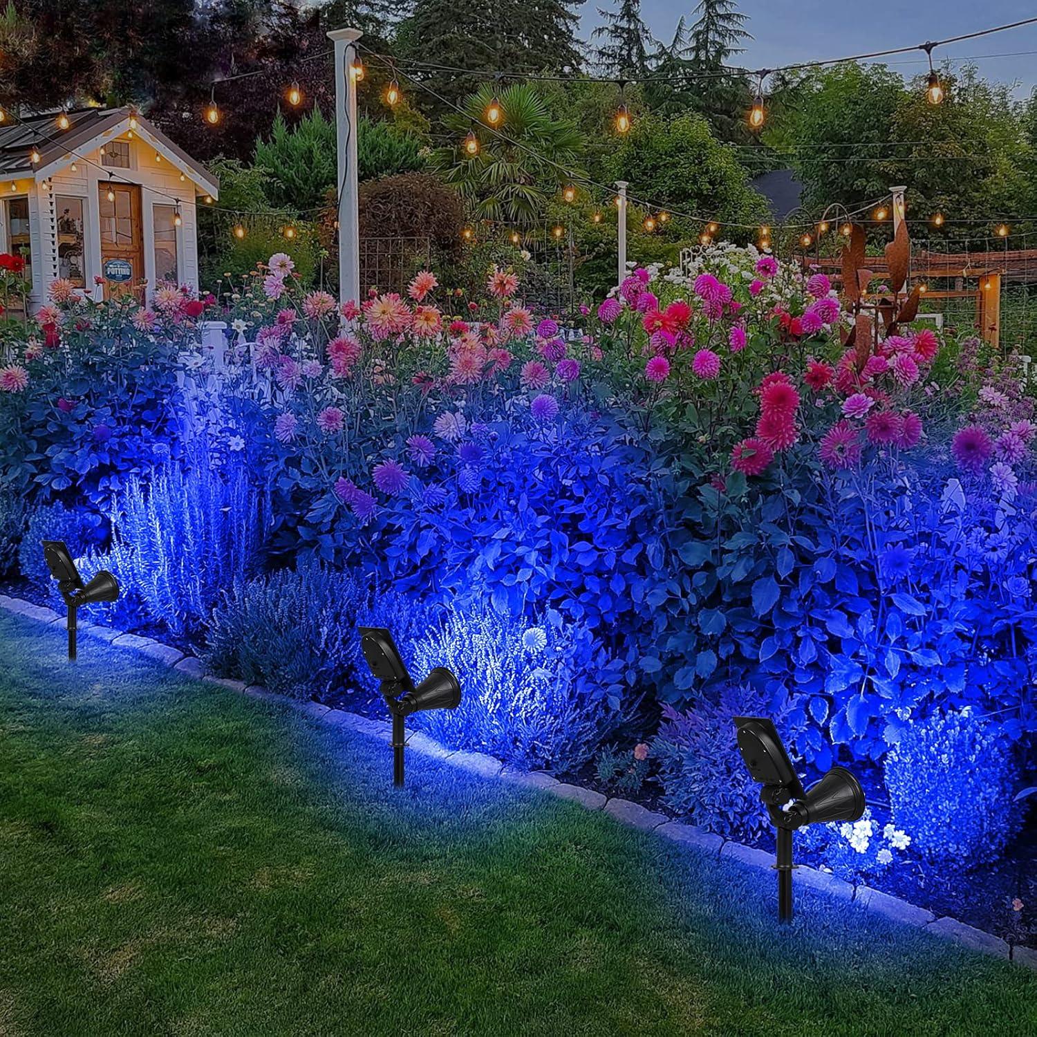 T-SUN Blue Solar Spot Lights Outdoor, LED Solar Landscape Spotlights Waterproof Auto Turn ON/Off Solar Lights Adjustable Solar Garde Lights for Tree, Patio, Yard, Driveway, Pool Area(Blue-2 Pack)