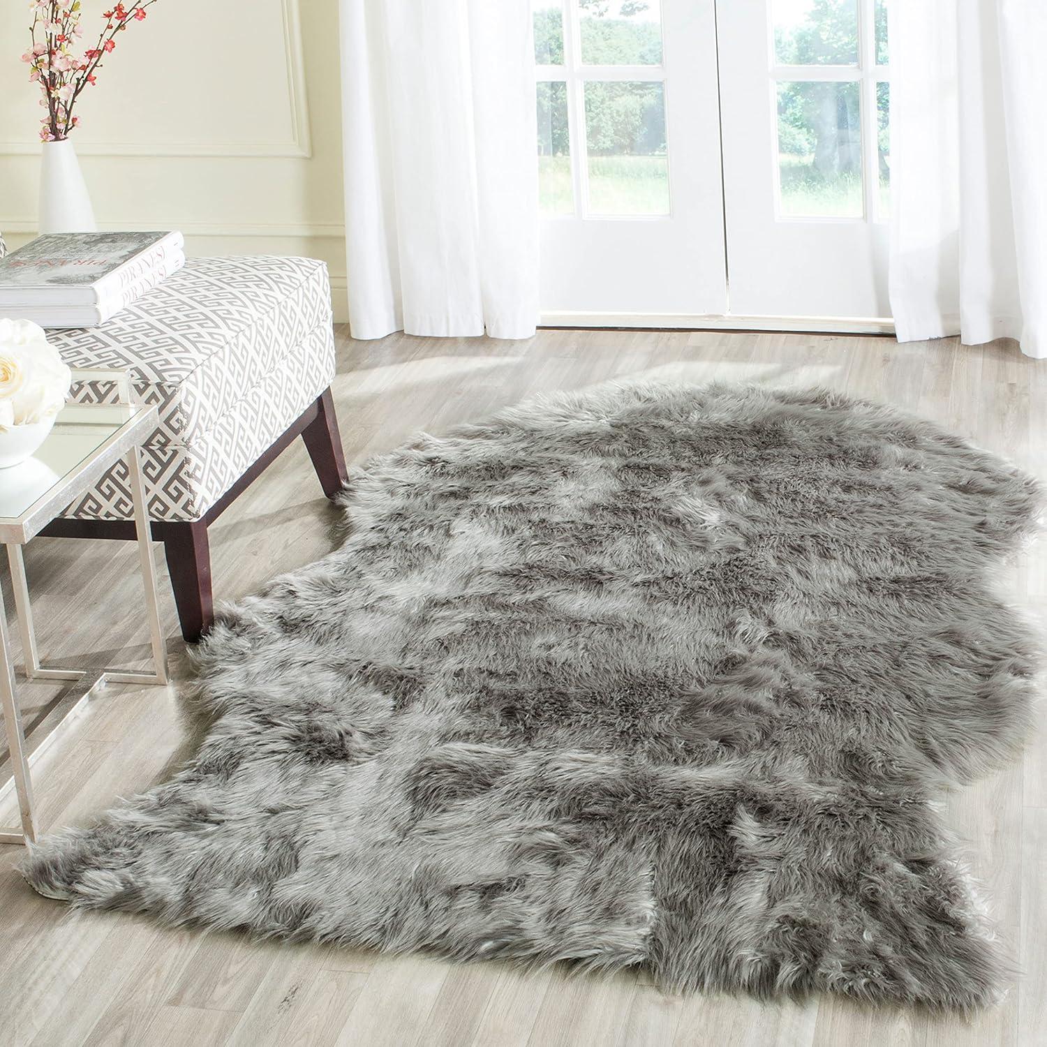 Faux Sheep Skin FSS118 Power Loomed Area Rug - Dark Grey - 4'x6' - Safavieh.