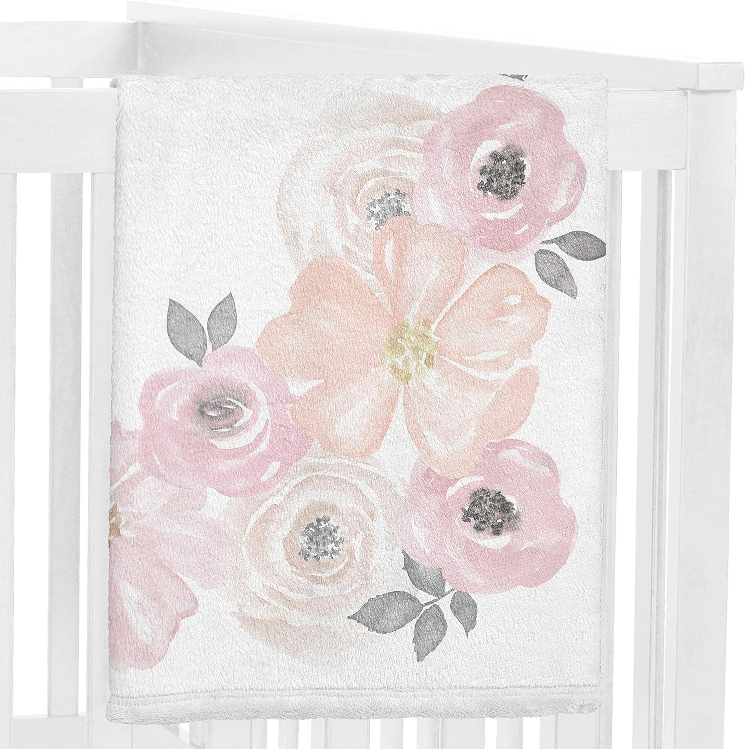 Sweet Jojo Designs Girl Baby Milestone Blanket Watercolor Floral Pink and Grey