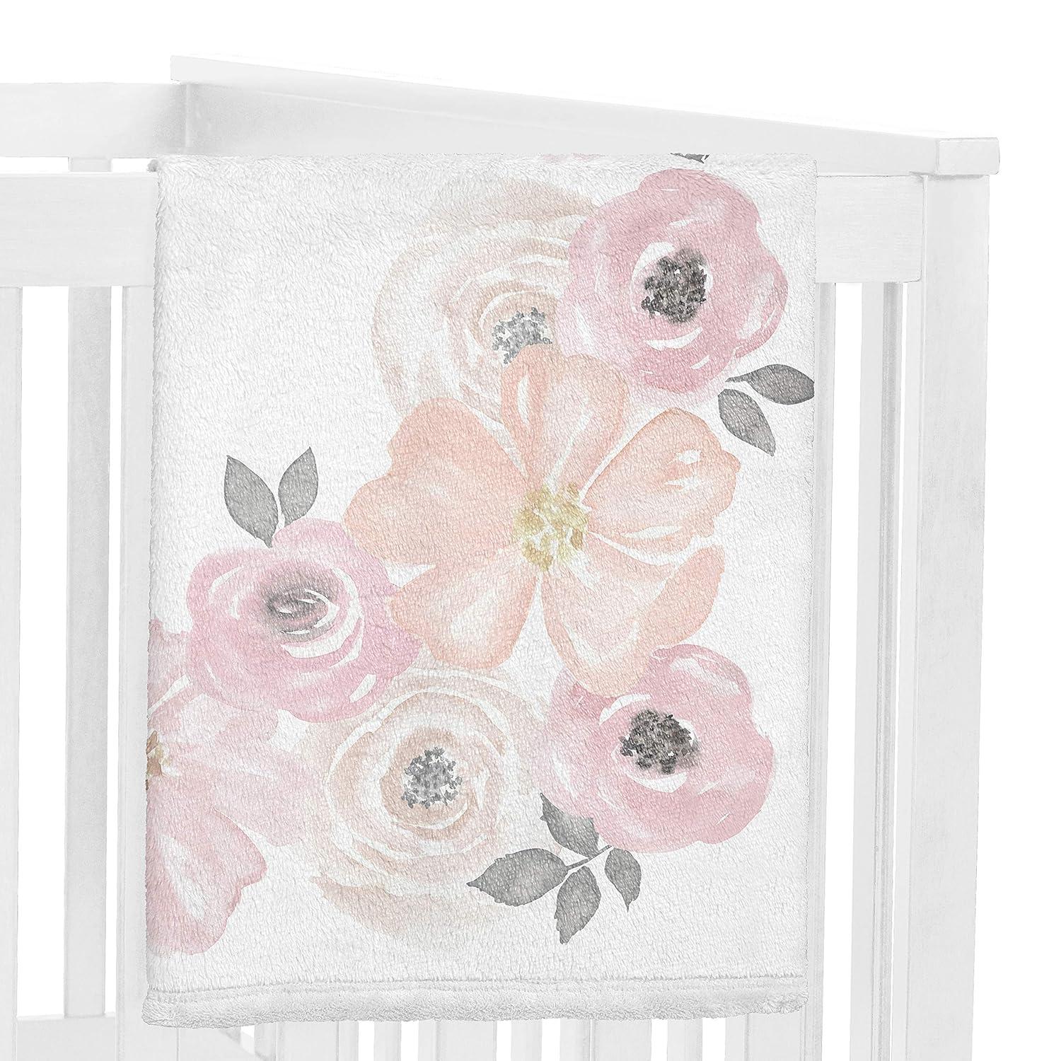 Sweet Jojo Designs Girl Baby Milestone Blanket Watercolor Floral Pink and Grey