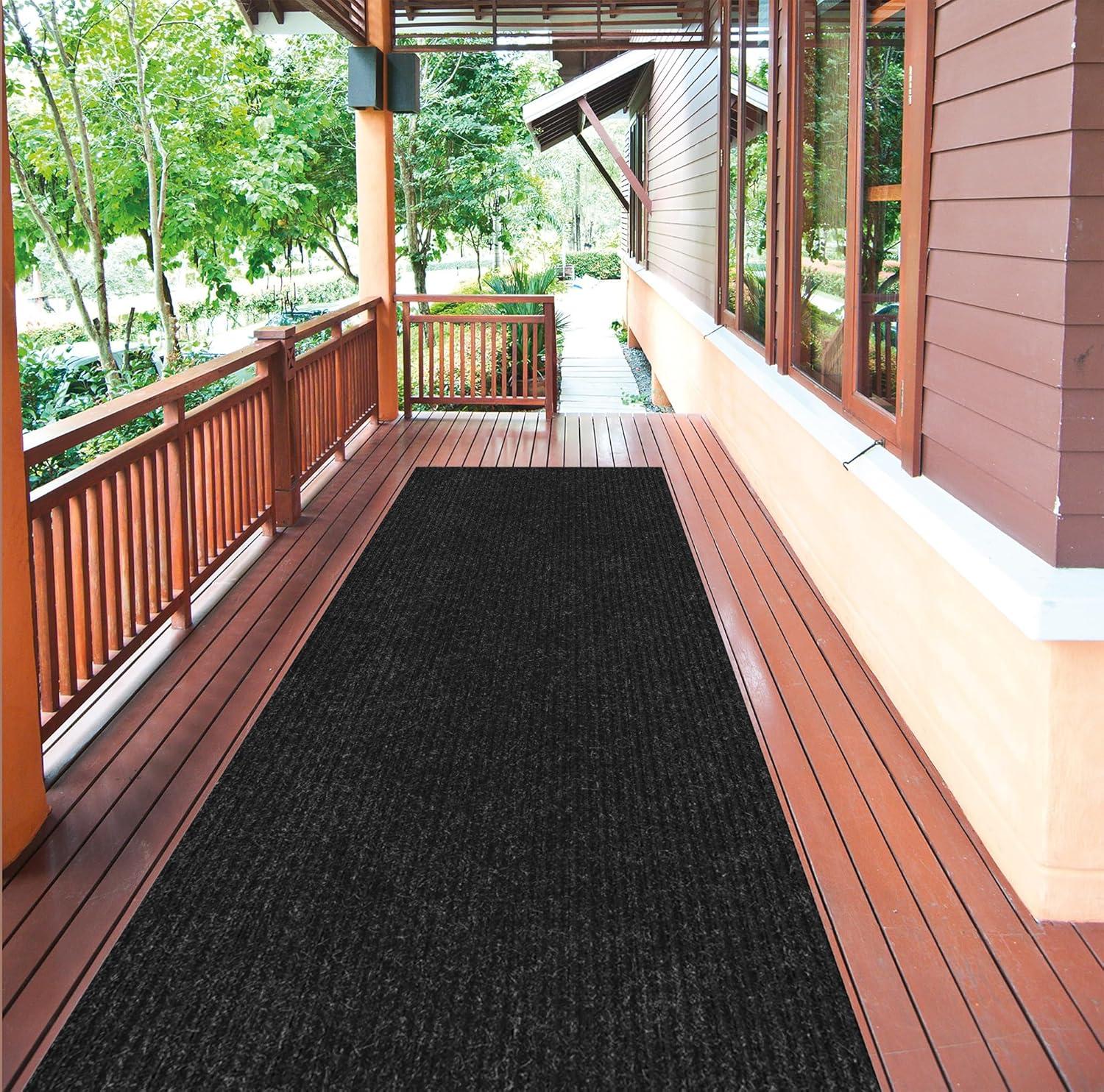 Ottomanson Stepwell Collection Utility Ribbed Garage Mat/Patio/Long Hallway Runner Rug, Black