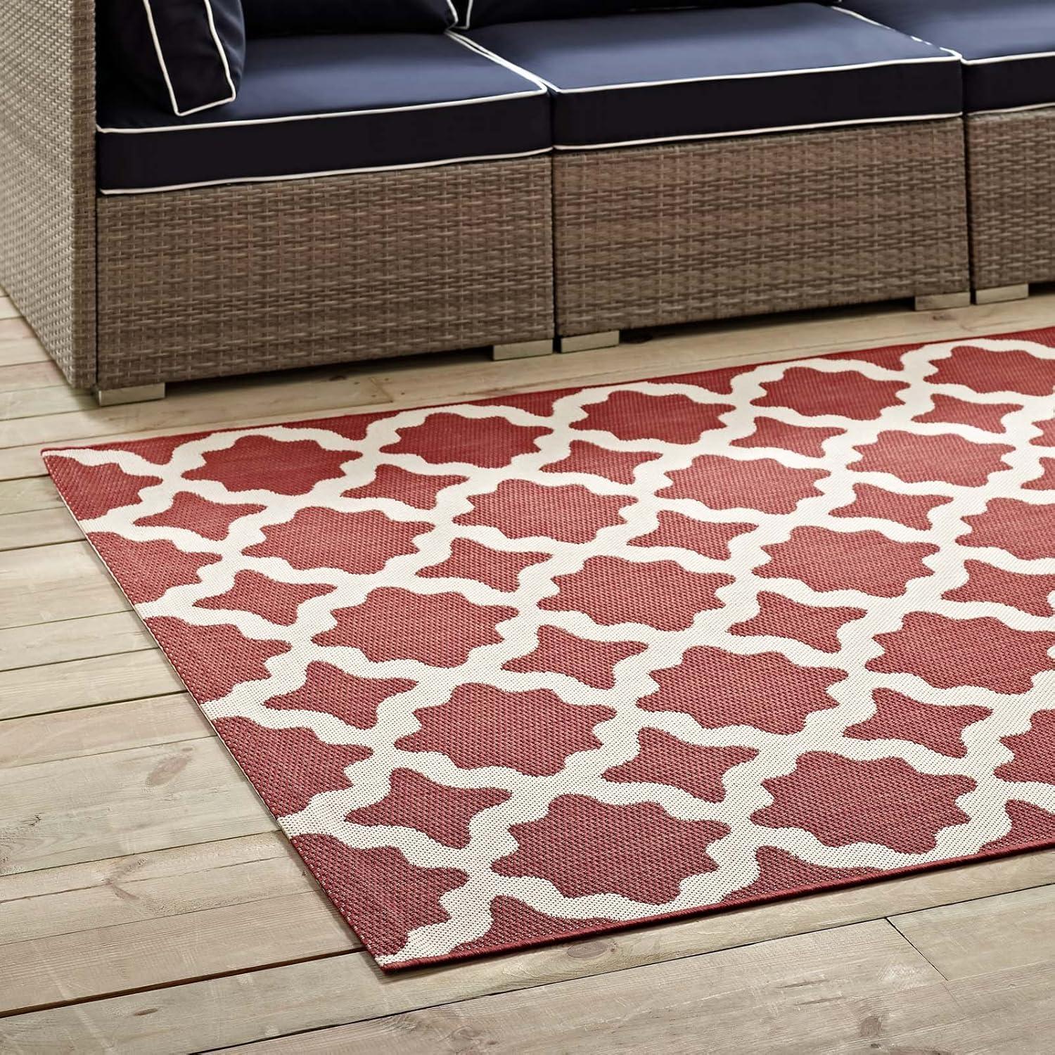 Cerelia Moroccan Trellis 5' x 8' Red and Beige Synthetic Area Rug