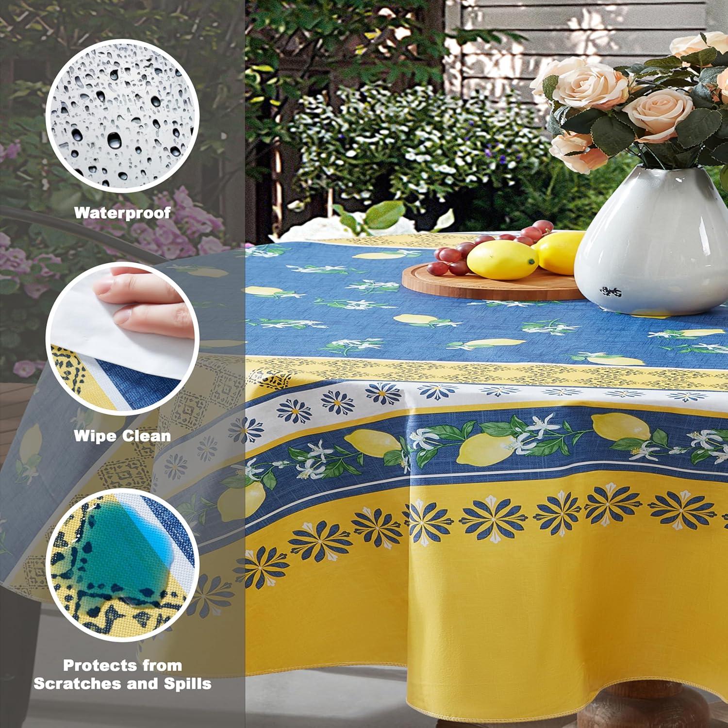 Home Bargains Plus French Country Lemon Grove 60 x 84 Inch Oval Vinyl Tablecloth with Flannel Backing