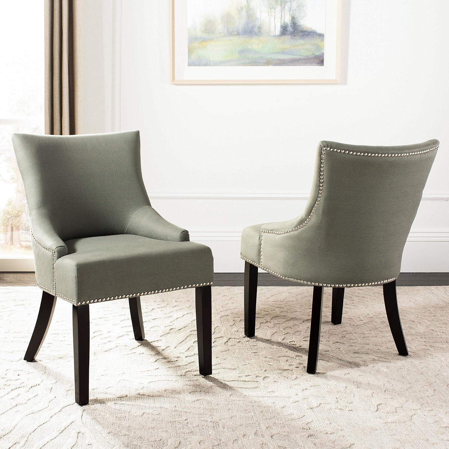 SAFAVIEH Lotus 19''H KD Side Chair Set of 2 Flat Black Nail Head Taupe Linen